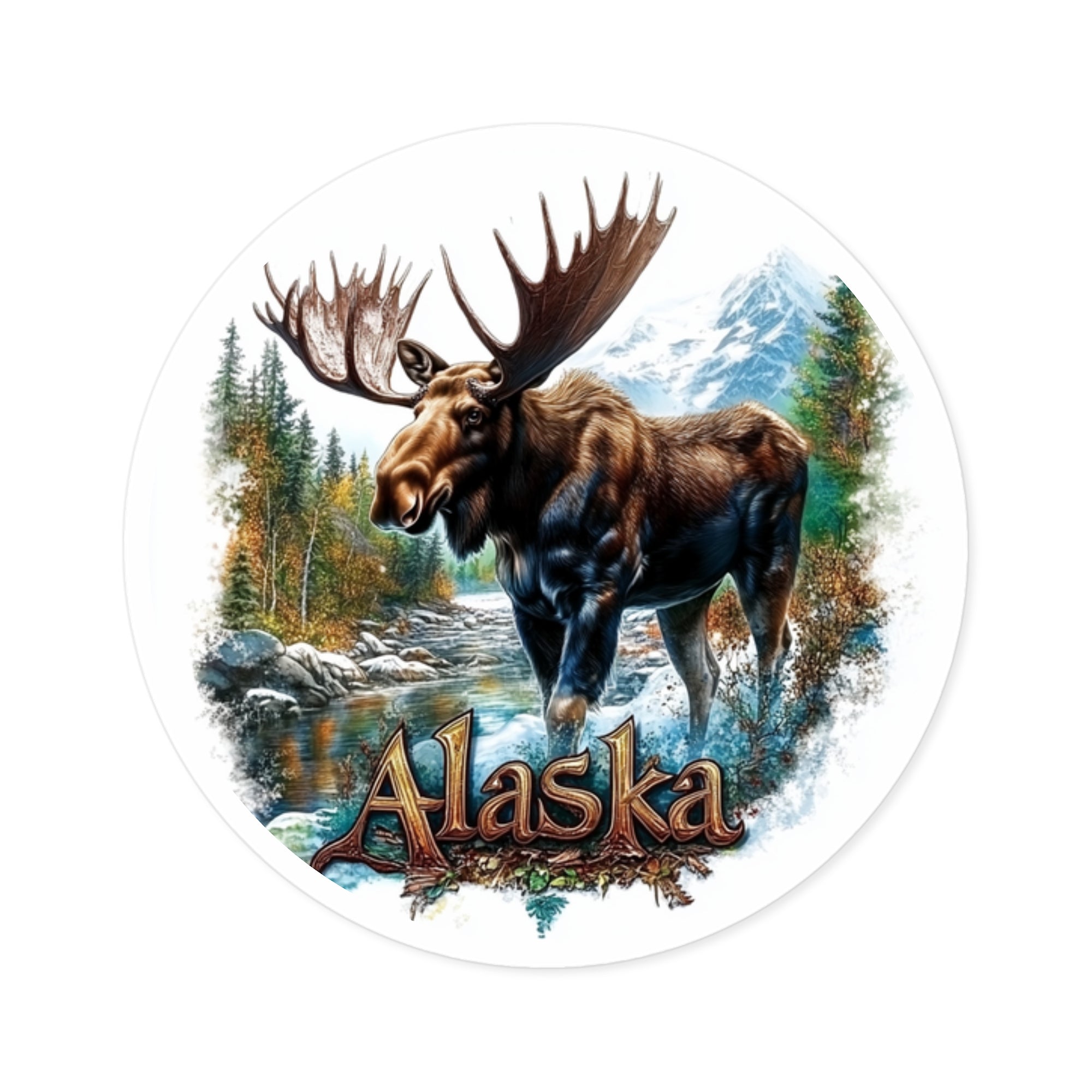 Alaska Moose Sticker, State Animal Art, Wilderness Design, Scenic Nature