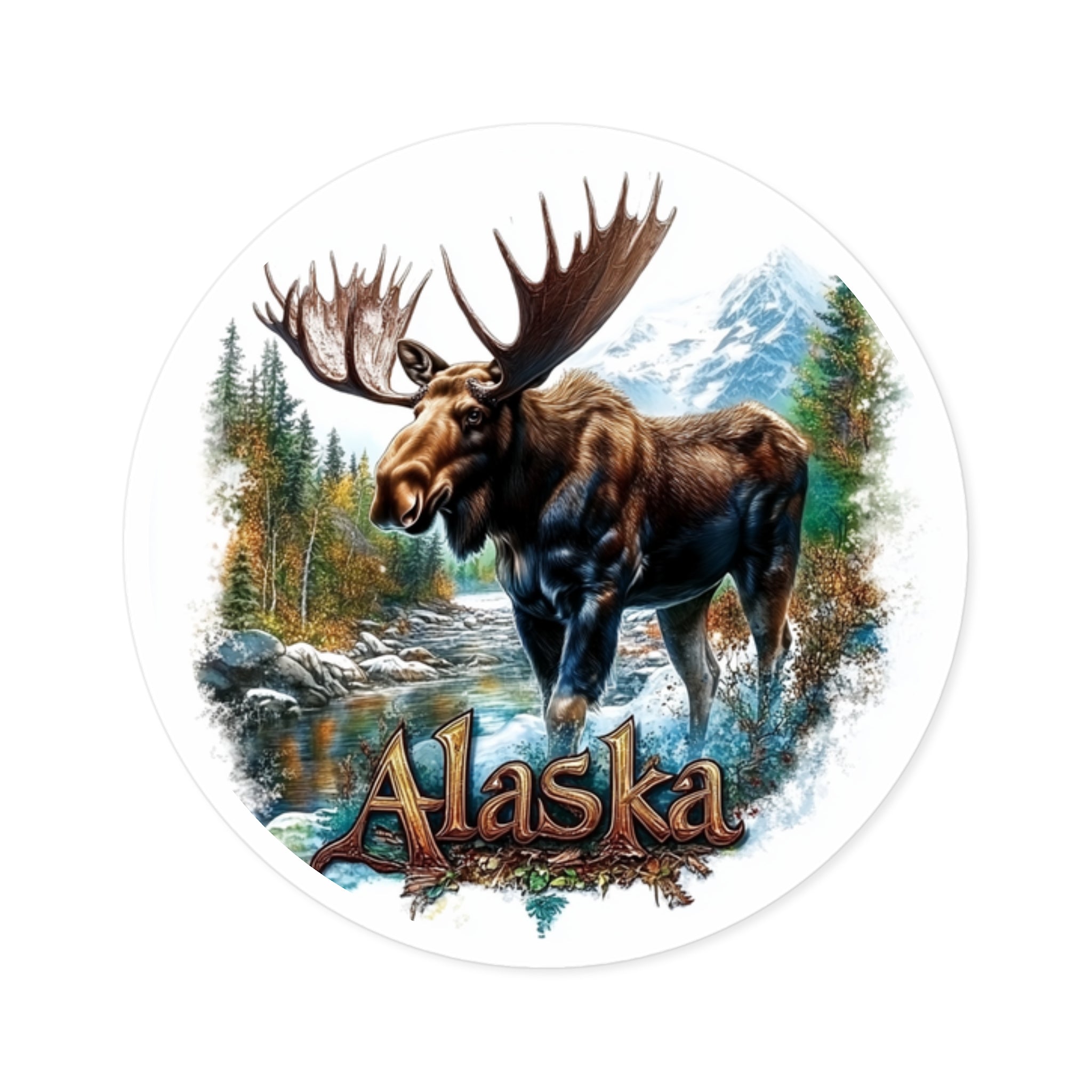Alaska Moose Sticker, State Animal Art, Wilderness Design, Scenic Nature