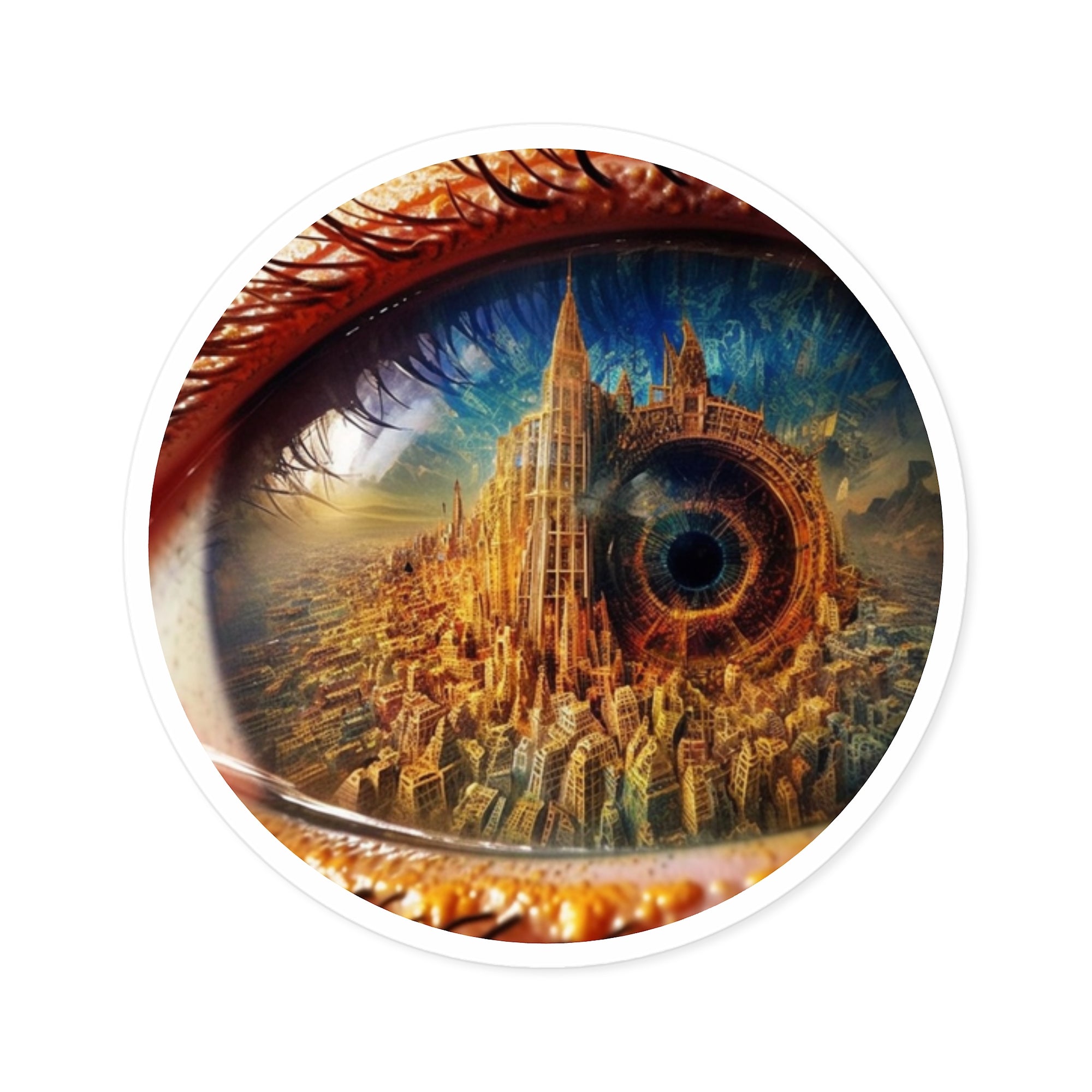 Cityscape Eye Sticker, Surreal Design, Urban Fantasy Art
