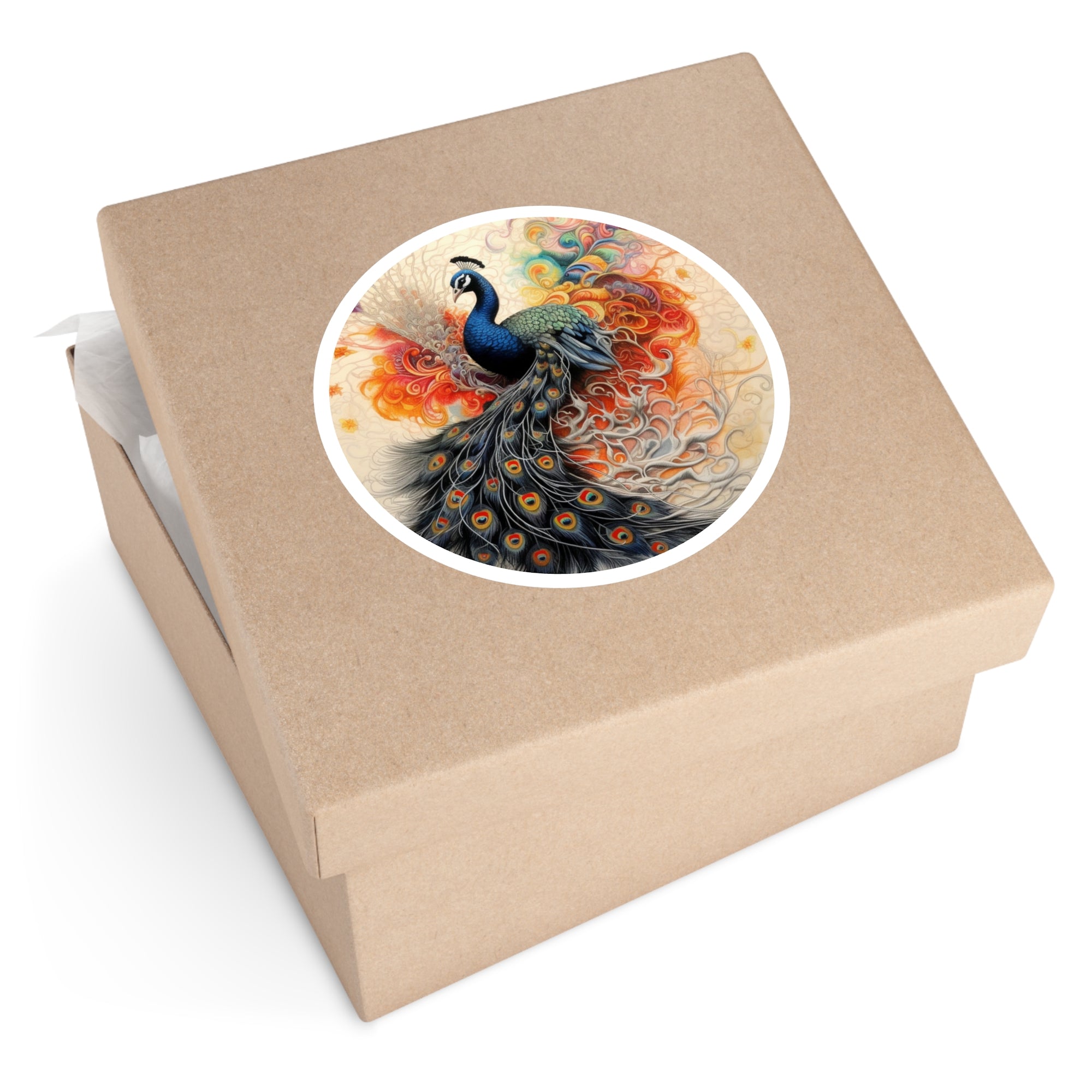 Peacock Feather Burst Sticker, Vibrant Art Design, Rainbow Feathers, Exotic Style