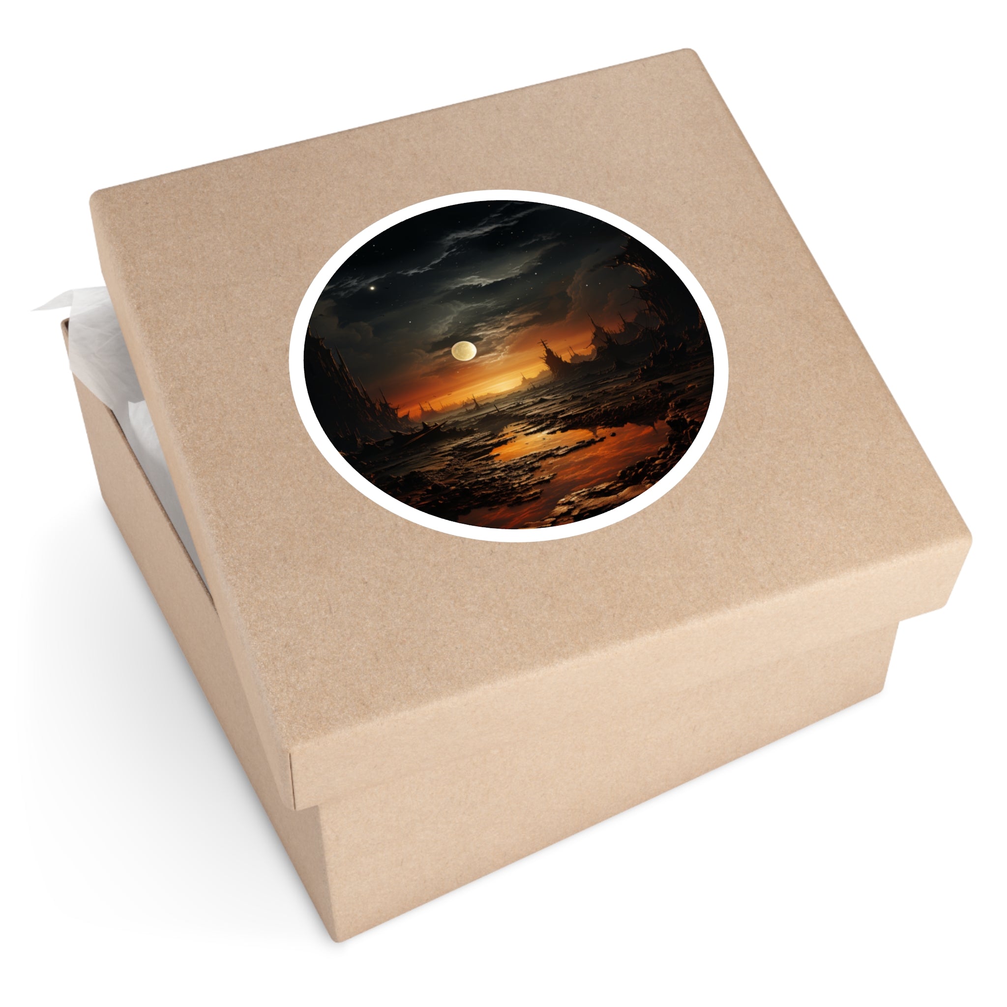 Moon at Dusk, Twilight Landscape Sticker, Cosmic Art Gift