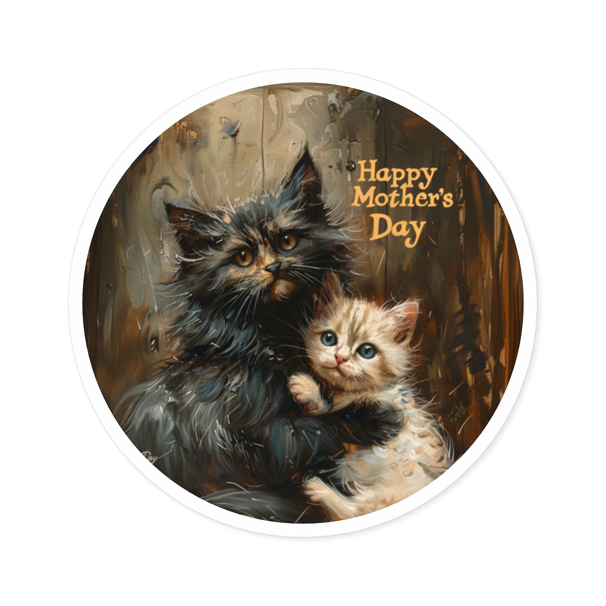 Happy Mother’s Day Sticker, Cat and Kitten Art, Warm Family Design, Pet Gift