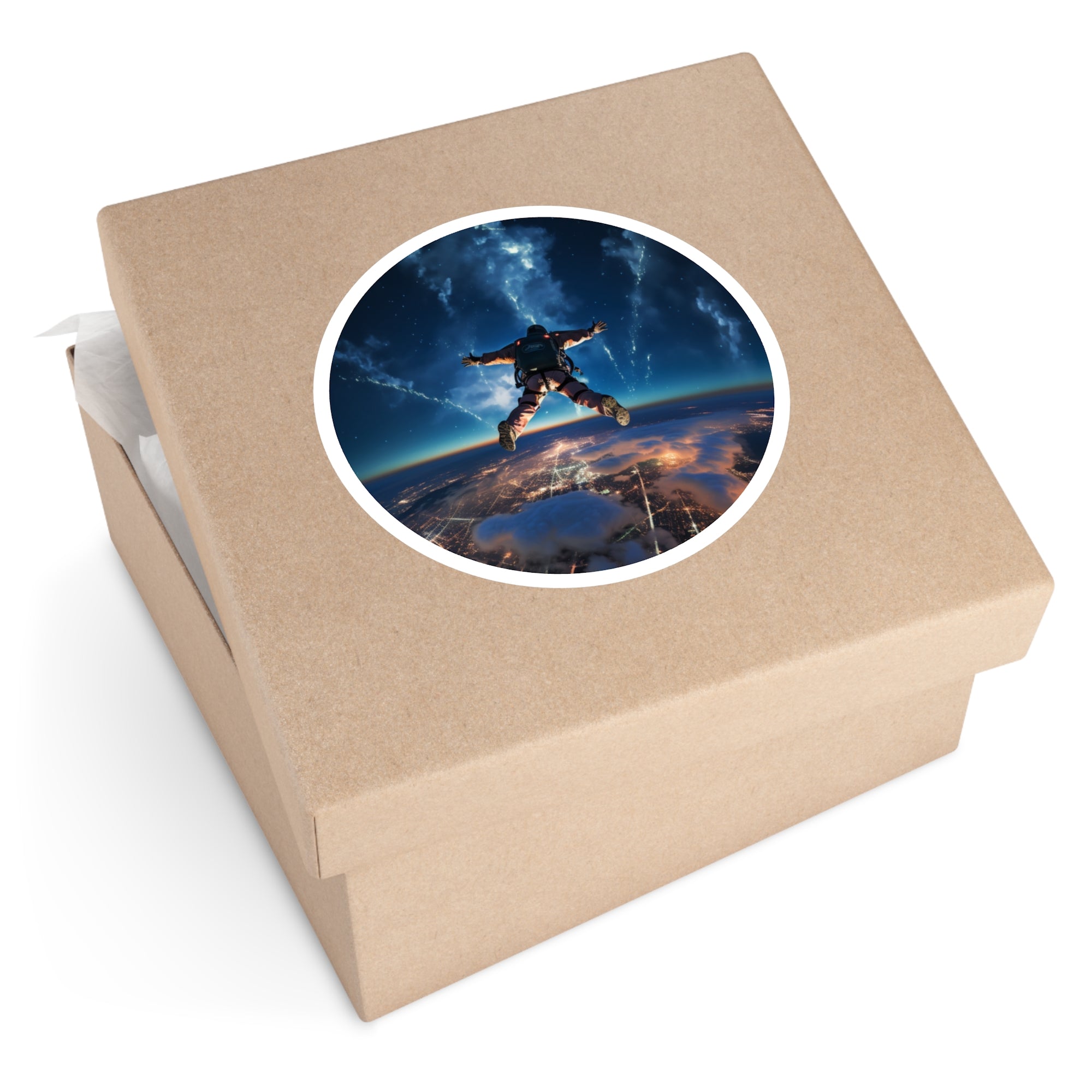 Skydiver at night, adventure Sticker, extreme sport, nighttime scenery