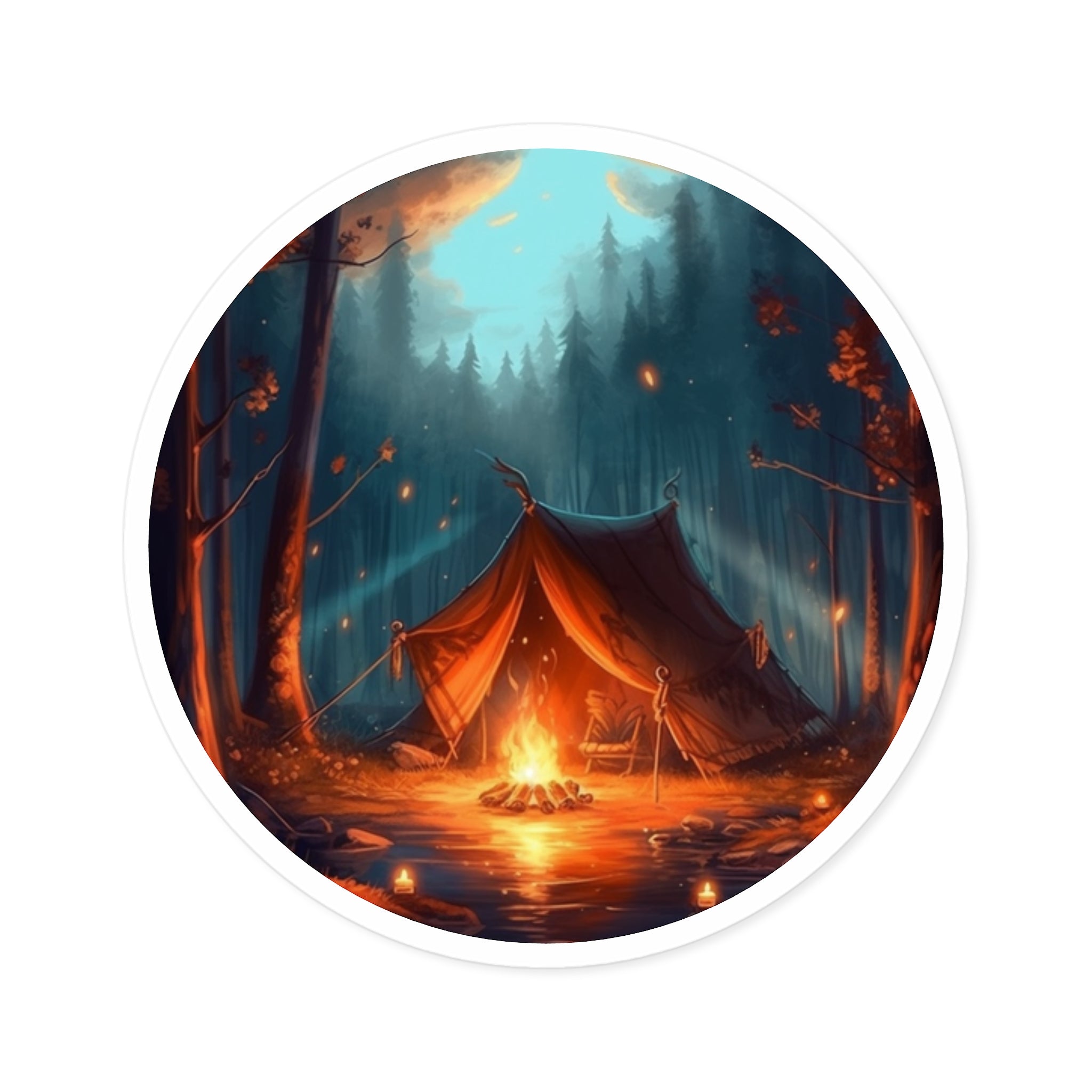 Camping Tent, Cozy Forest Sticker, Outdoor Lovers, Relaxing Scene