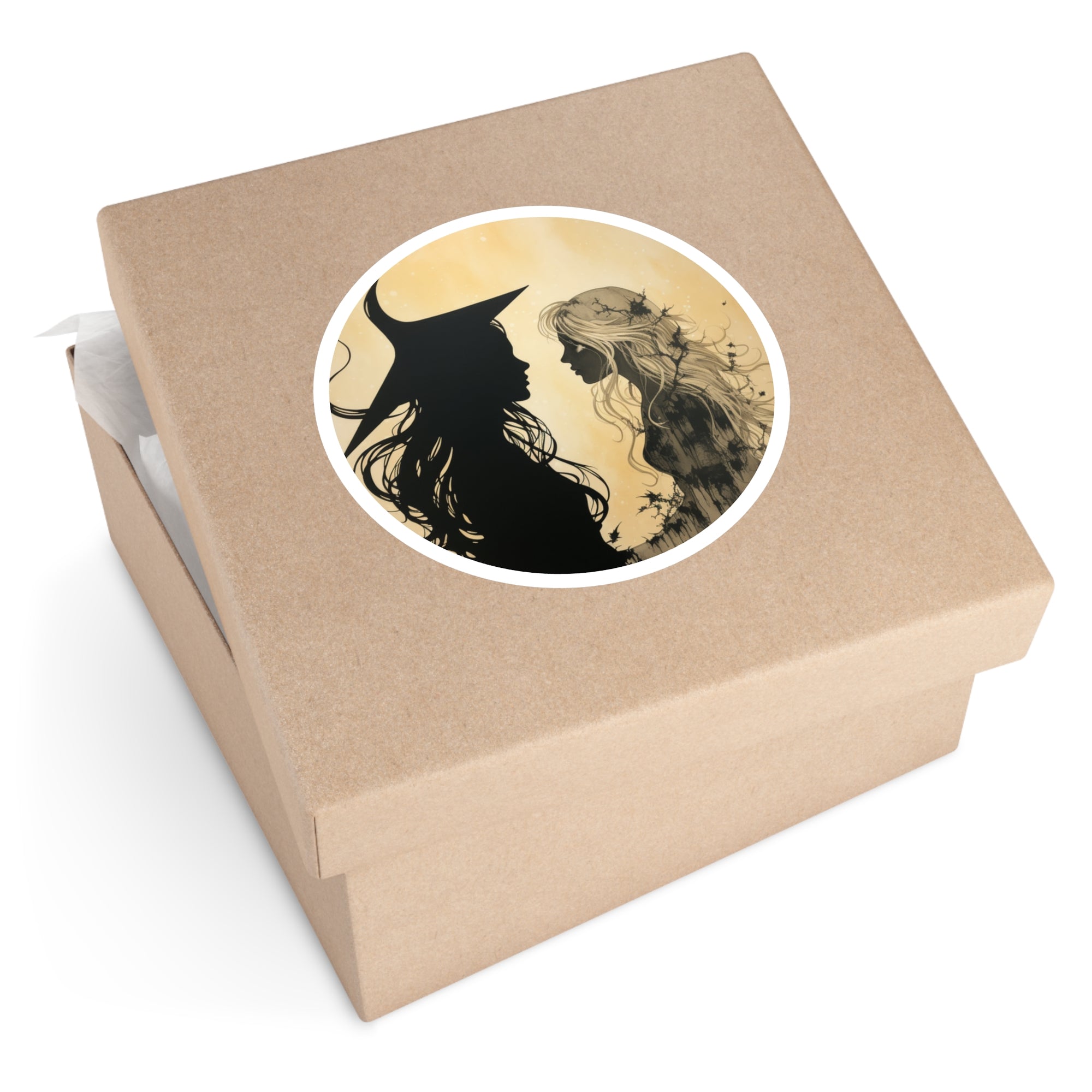 Witch and Spirit Sticker, Dual Silhouette Design, Halloween Moon Art