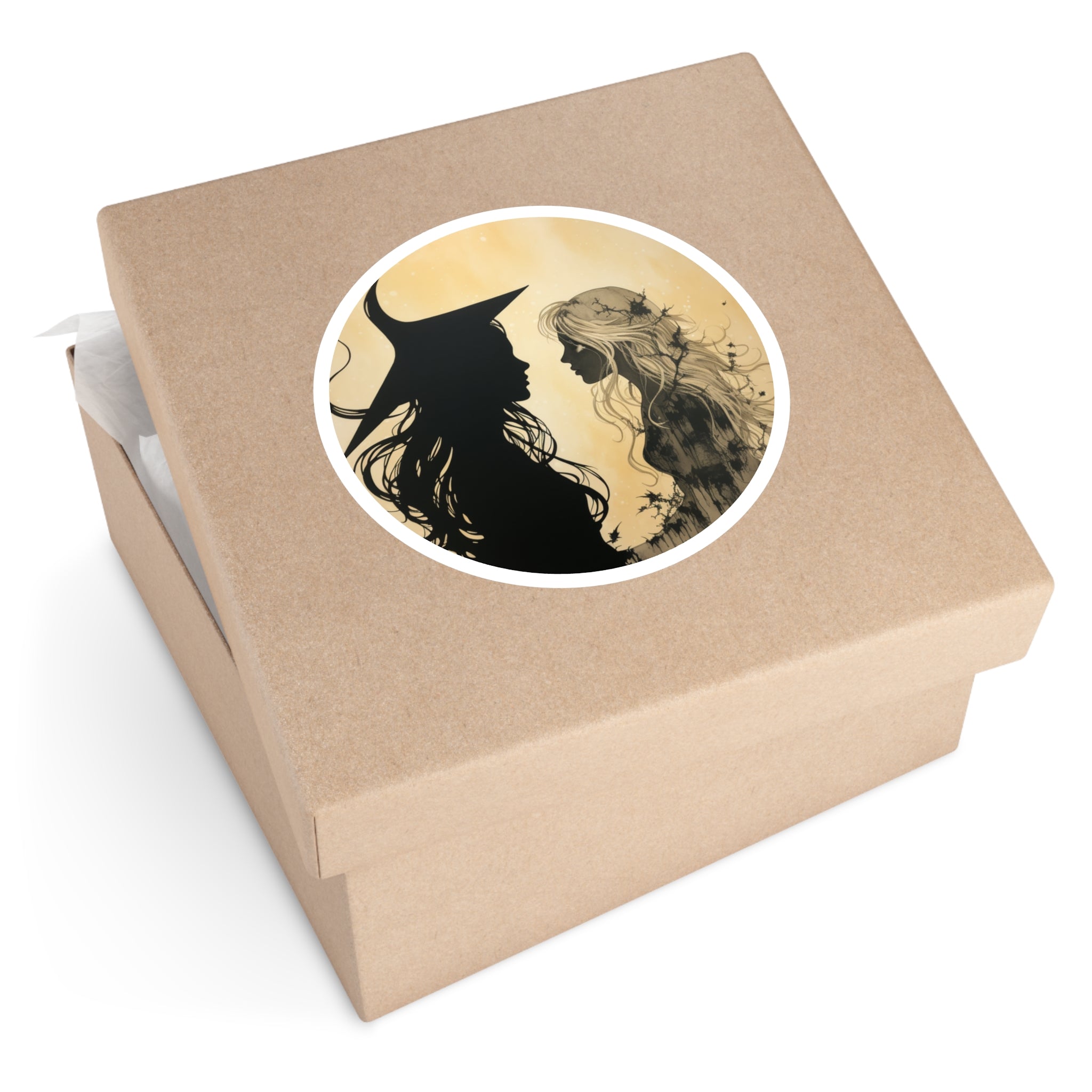 Witch and Spirit Sticker, Dual Silhouette Design, Halloween Moon Art