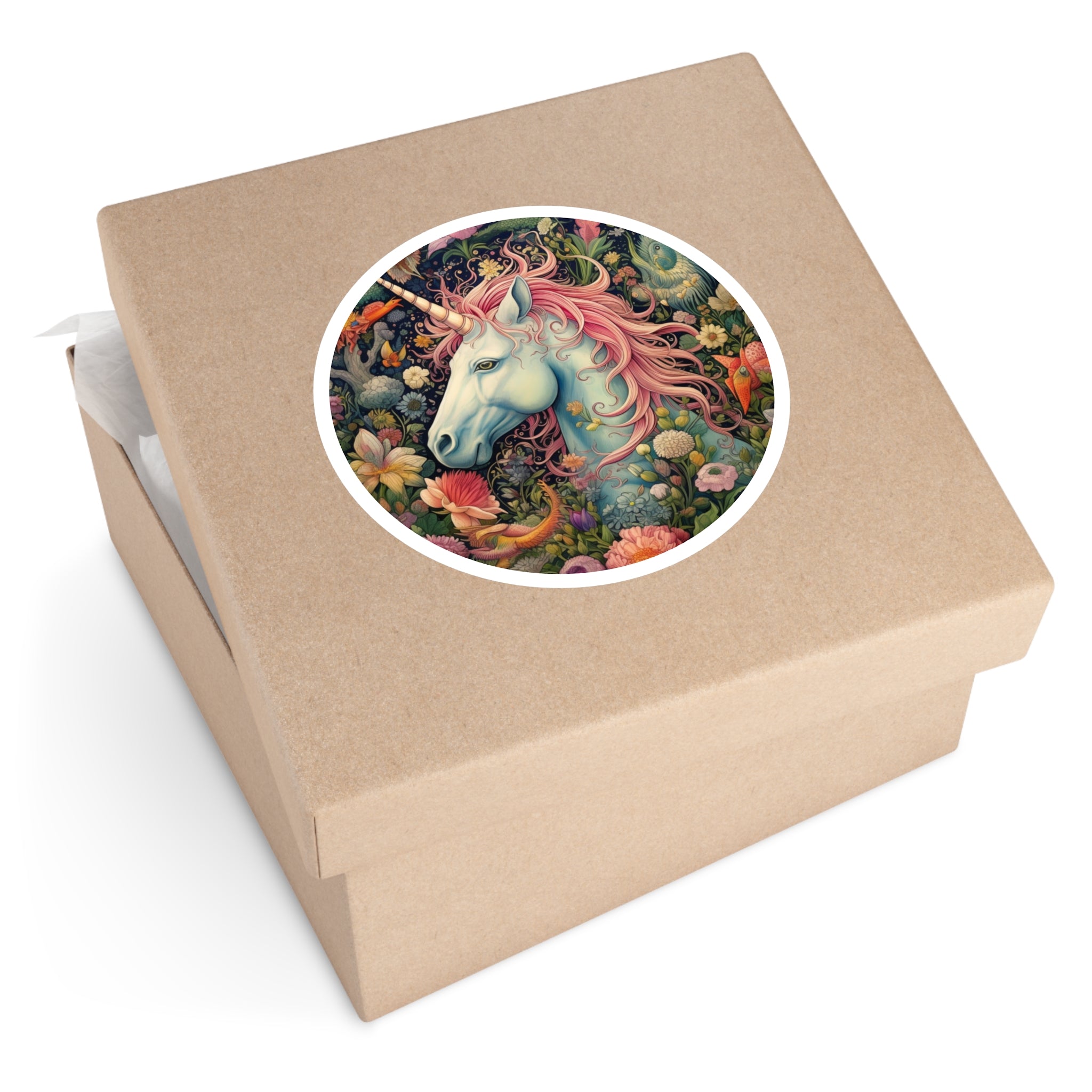 Blue Unicorn Sticker, Floral Fantasy Design, Enchanted Creature Art, Mystical Garden