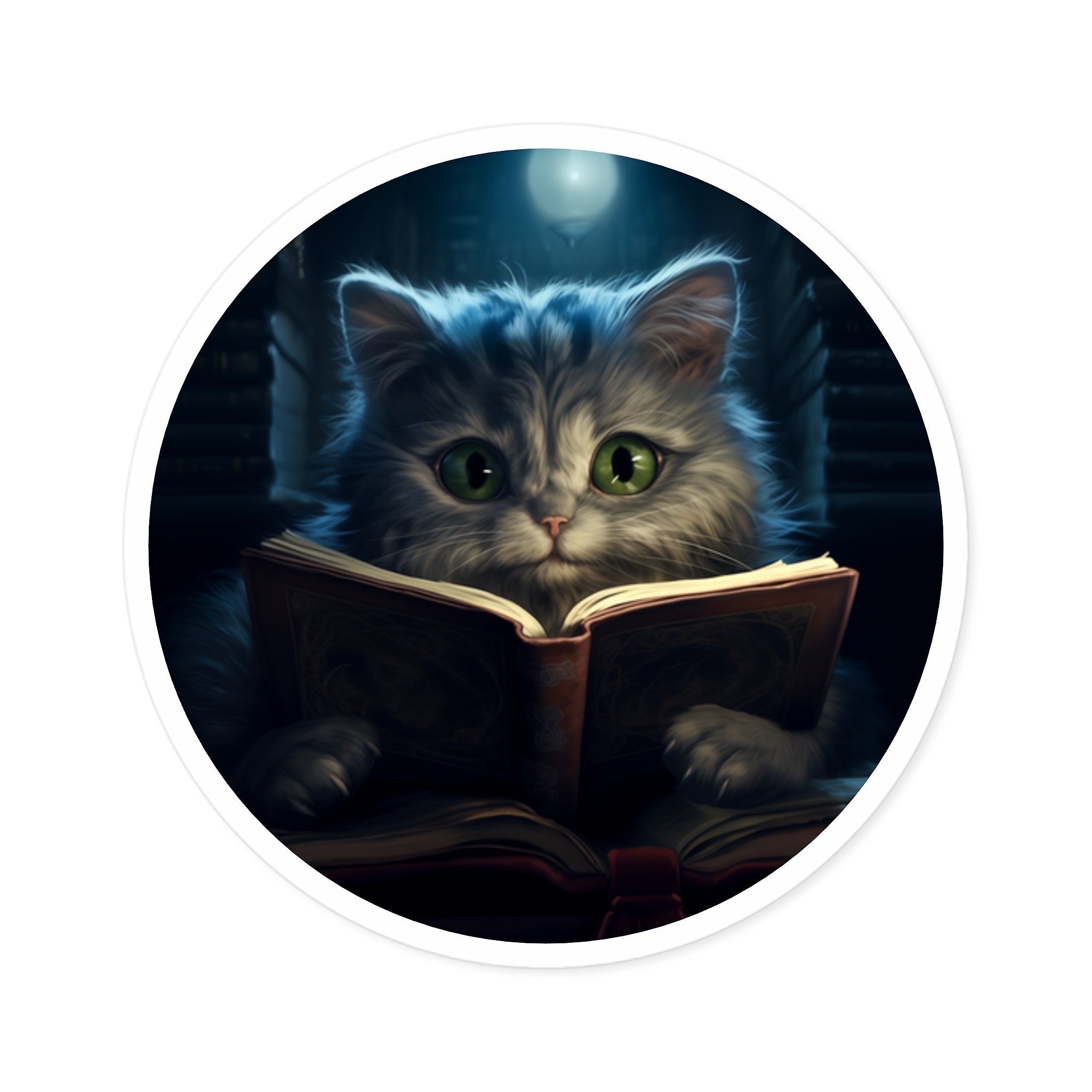 Cute Reading Cat Sticker, Cozy Art Style, Laptop Decor Gift