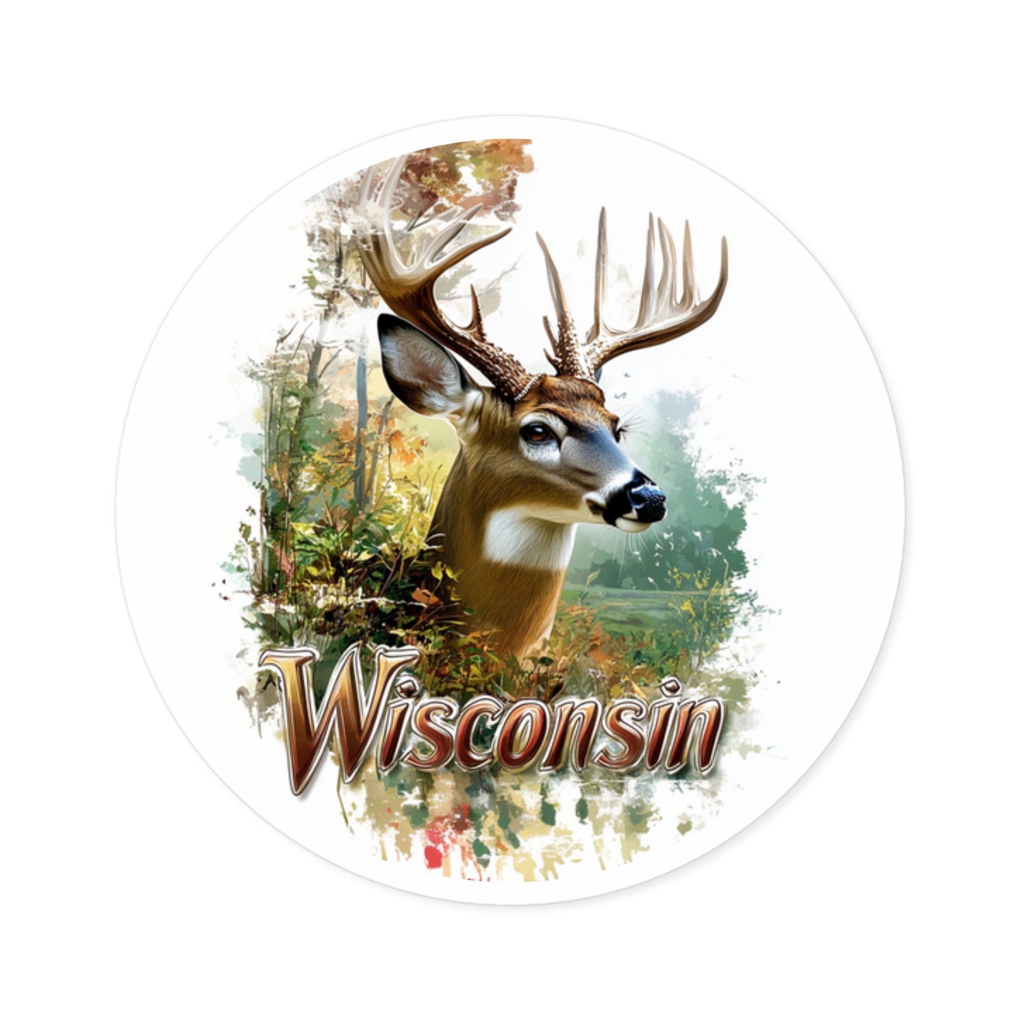 Wisconsin Deer Sticker, State Wildlife Art, Forest Nature Design, Rustic Outdoors