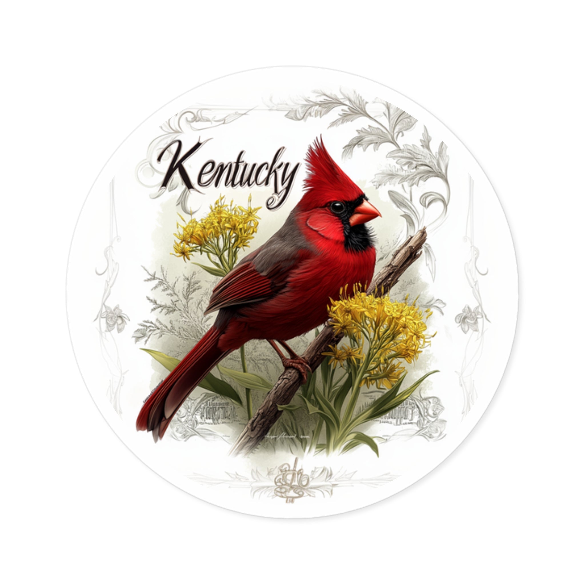Kentucky Cardinal, Goldenrod Flower Sticker, State Pride Art, Nature Design