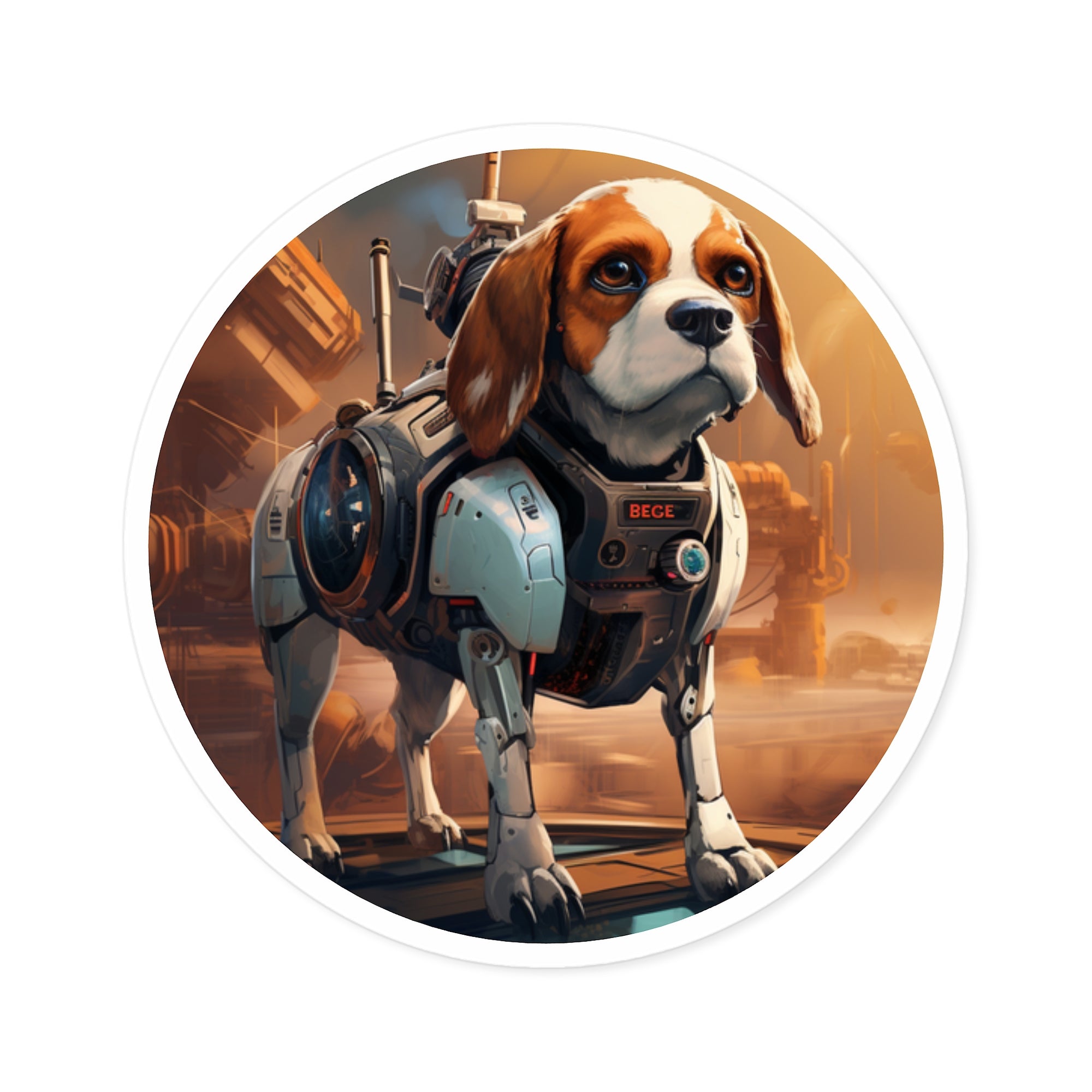 Cyber Beagle, Futuristic Dog Sticker, Sci-Fi Pet Art, Space Design