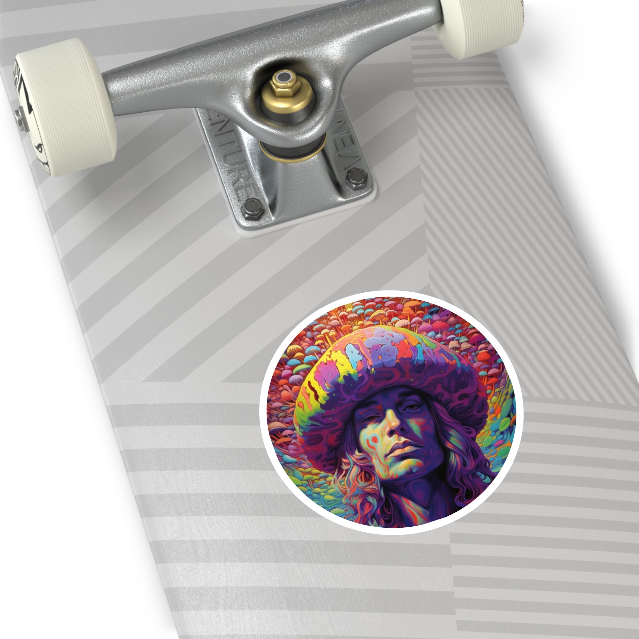 Psychedelic Mushroom Man Sticker, Trippy Art Design, Color Explosion, Surreal Style