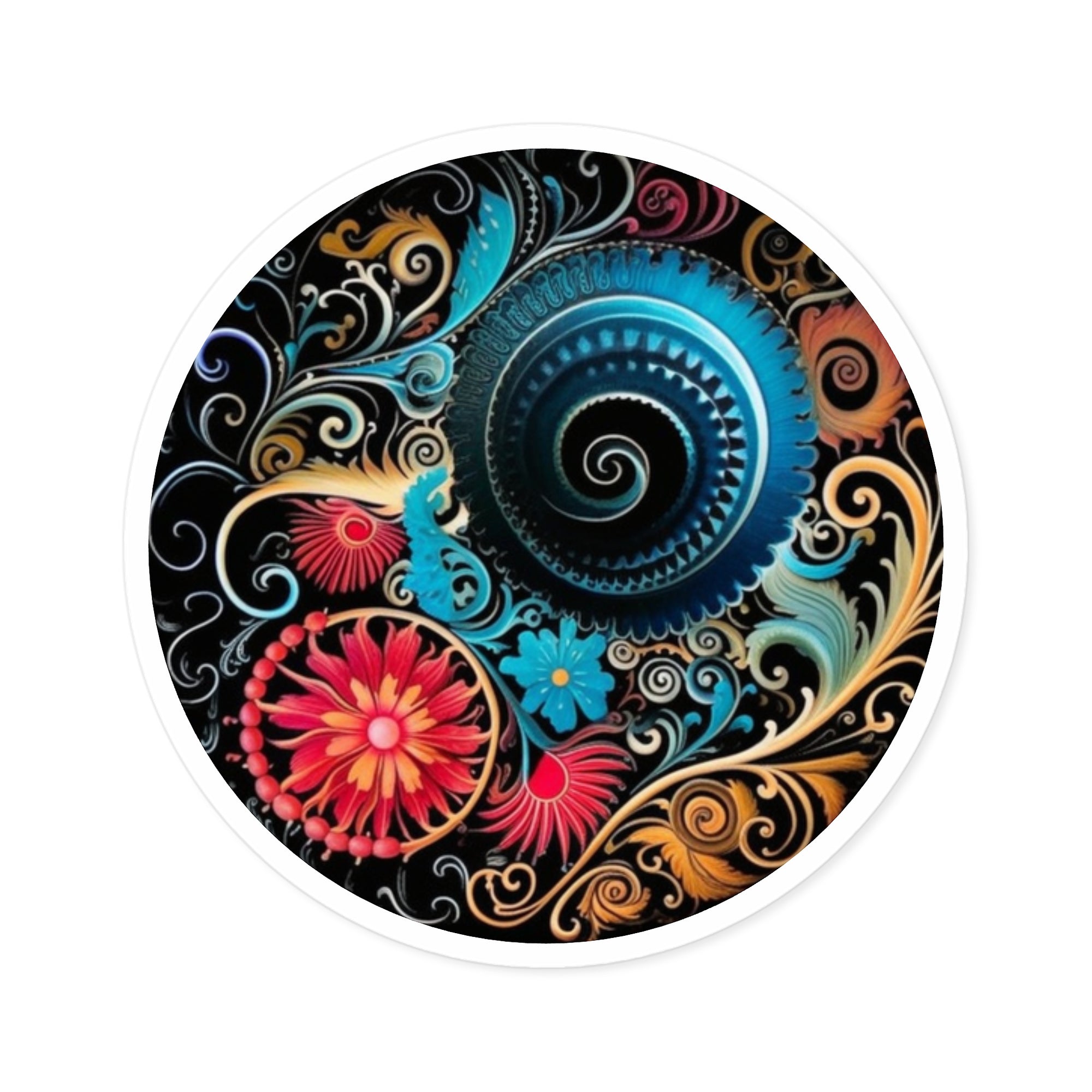 Spiral Mandala Sticker, Colorful Tattoo Art, Abstract Round Design, Modern Tribal Style