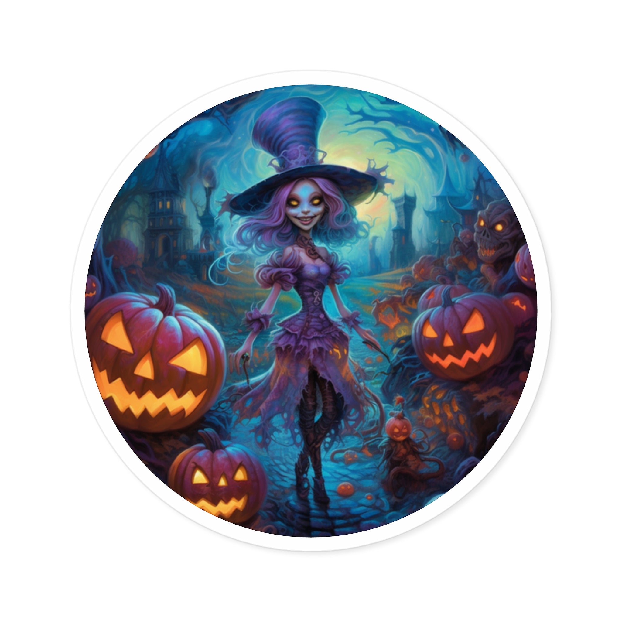 Colorful Witch Halloween Sticker, Fantasy Art Style, October Vibes, Festive Design