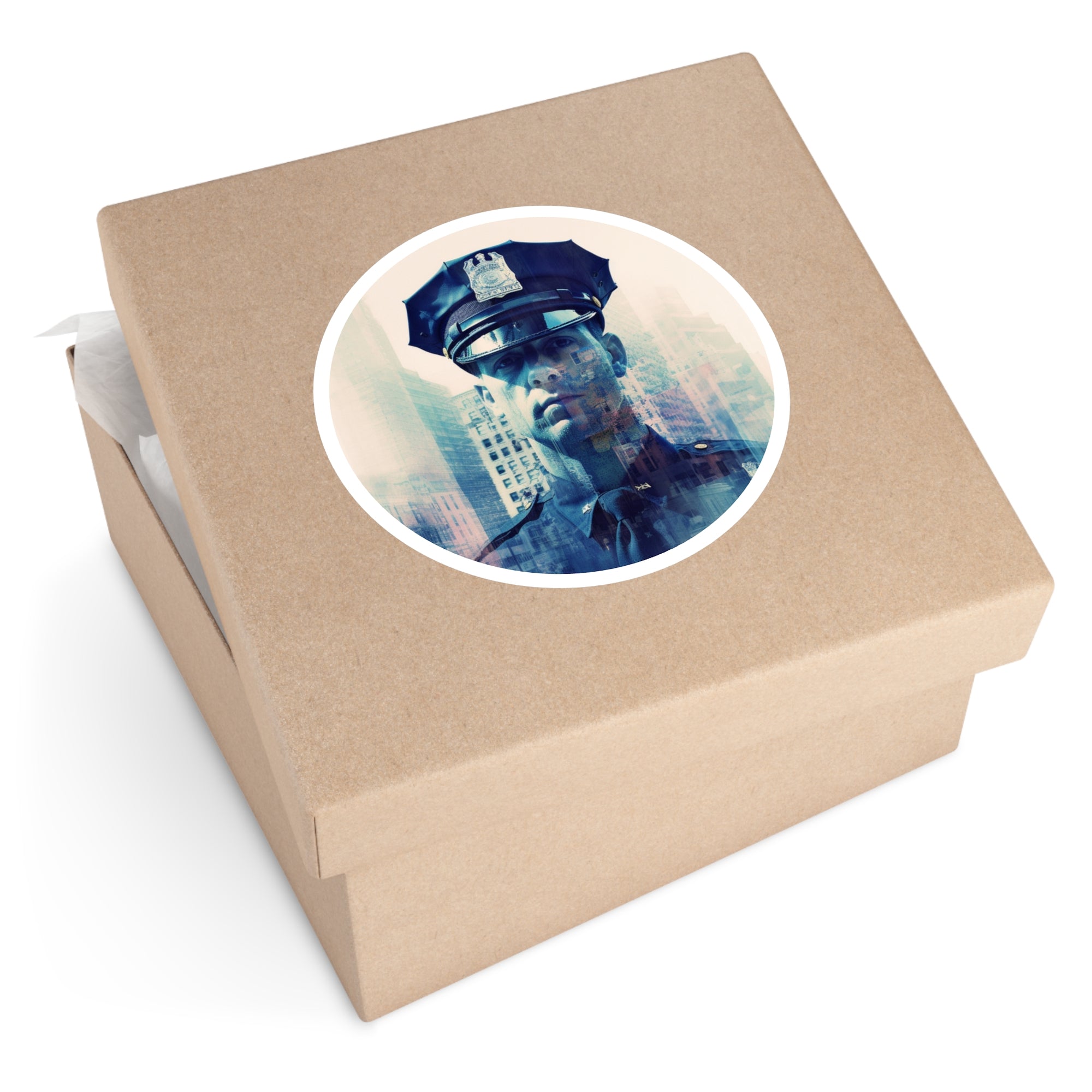 Police Officer Sticker, Double Exposure City Art, Law Enforcement Theme, Patriotic Gift