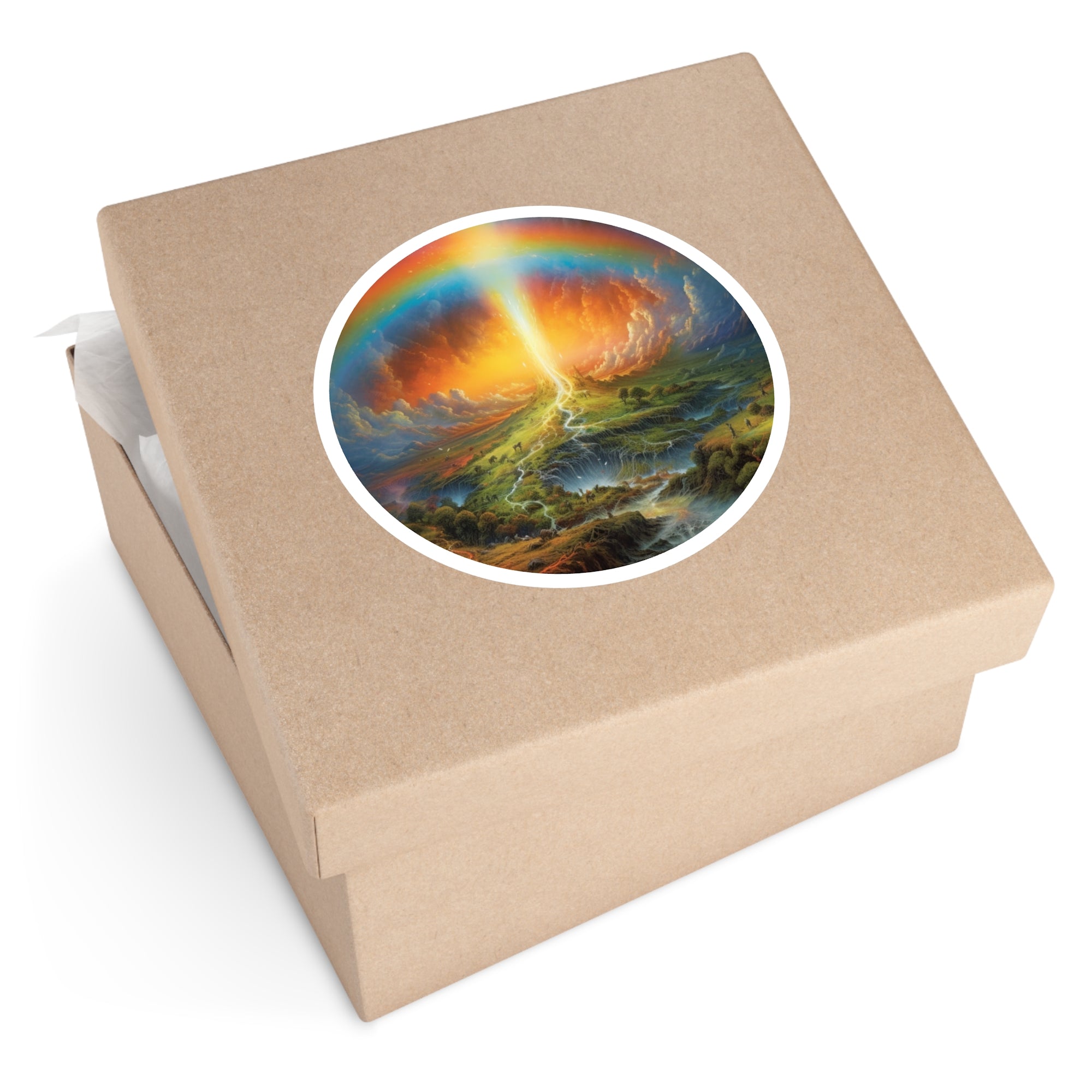 rainbow landscape sticker, fantasy sky art, laptop decor, inspirational gift