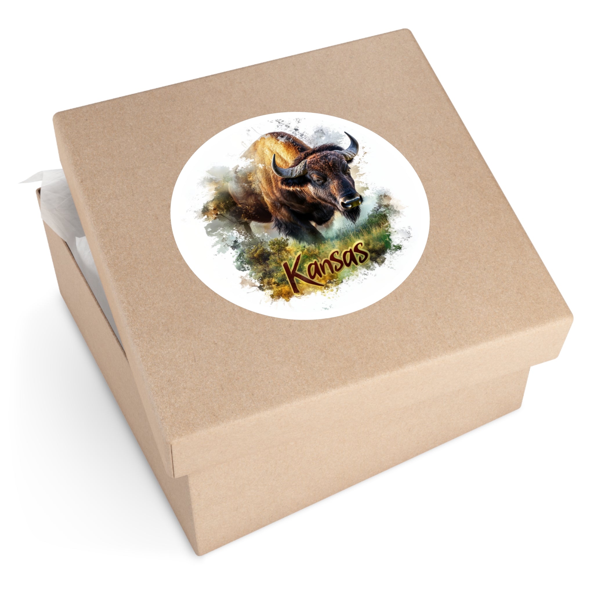 Kansas Bison, Rustic Wildlife Sticker, Travel Souvenir, State Pride