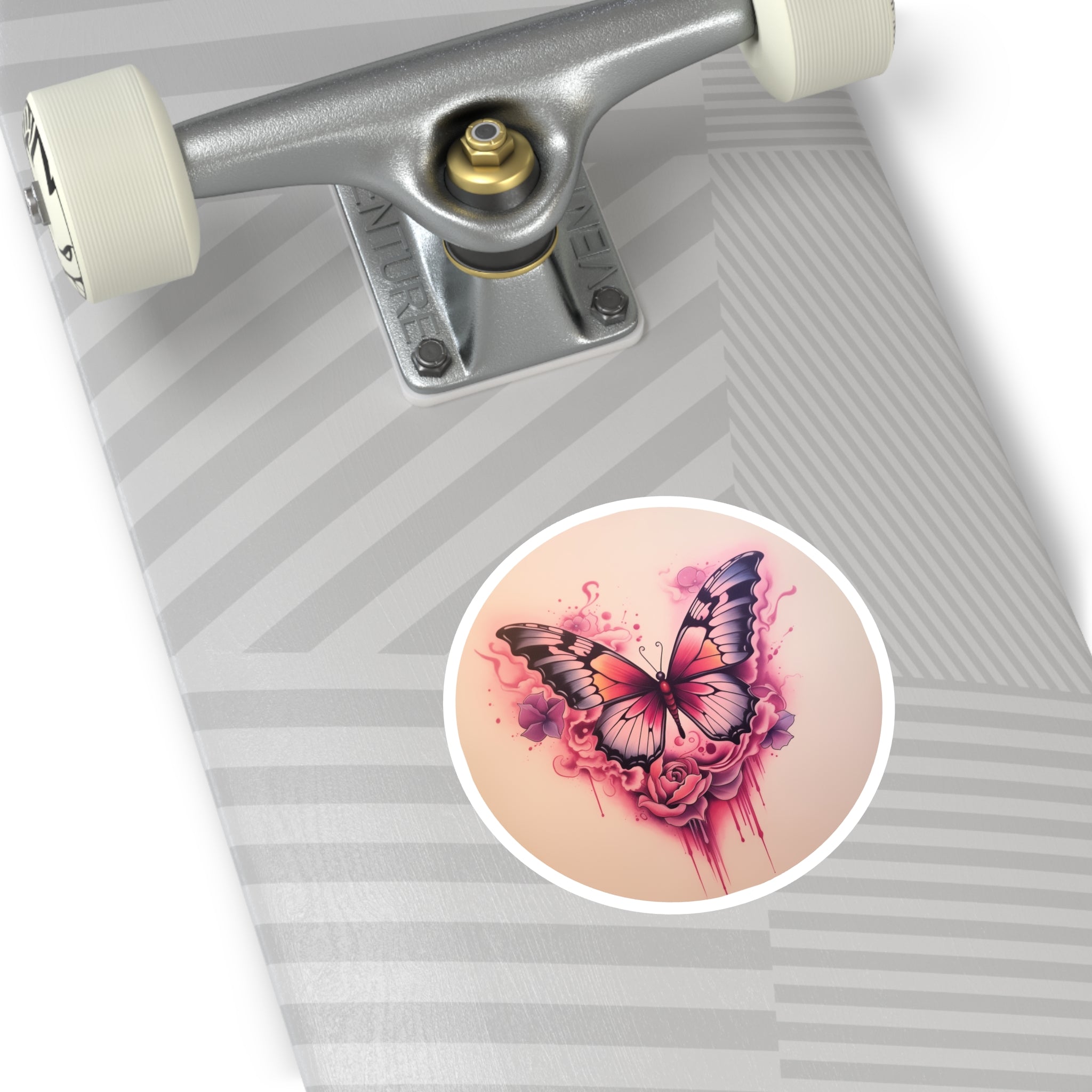 Pink Butterfly Sticker, Rose Tattoo Design, Soft Gradient Art, Feminine Style