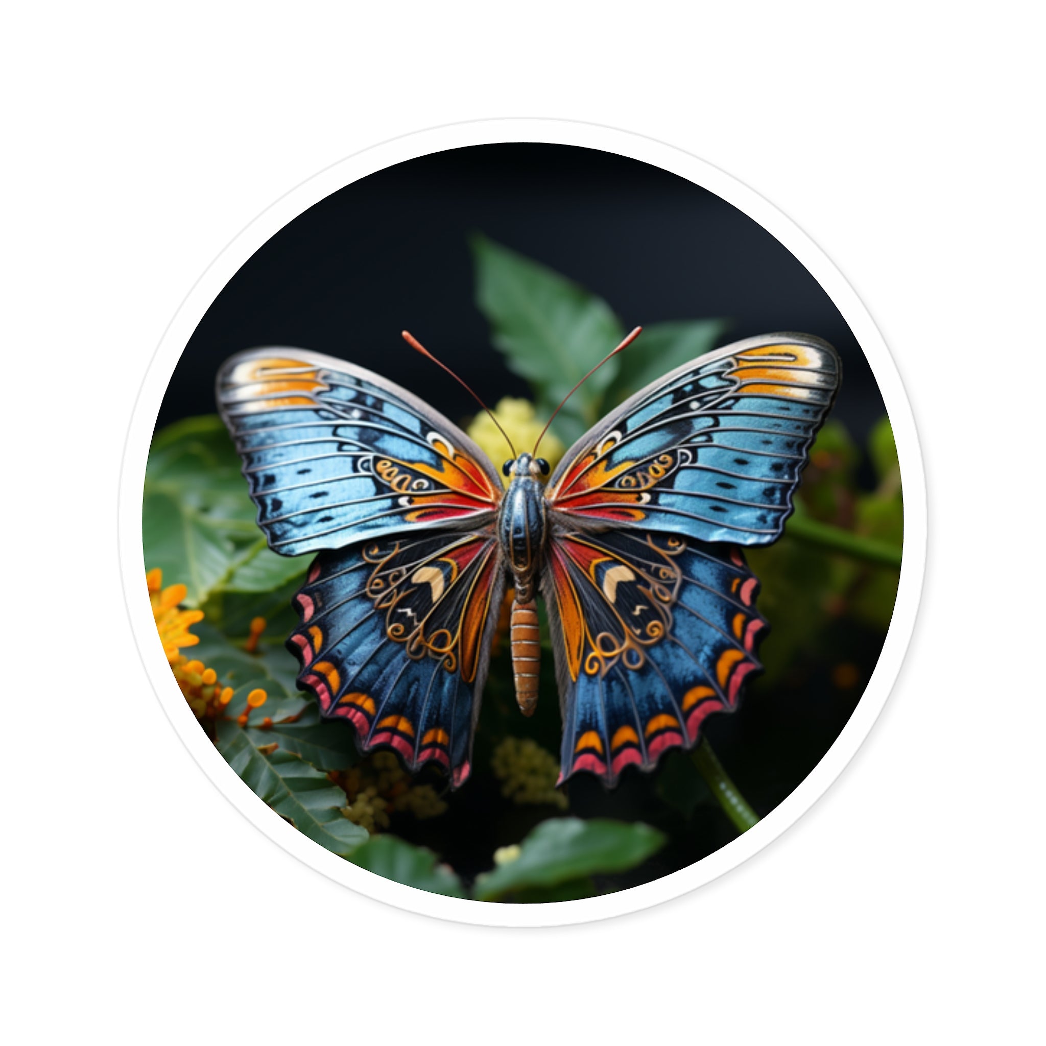 Blue Orange Moth, Detailed Art Sticker, Laptop Decal, Nature Lover Gift