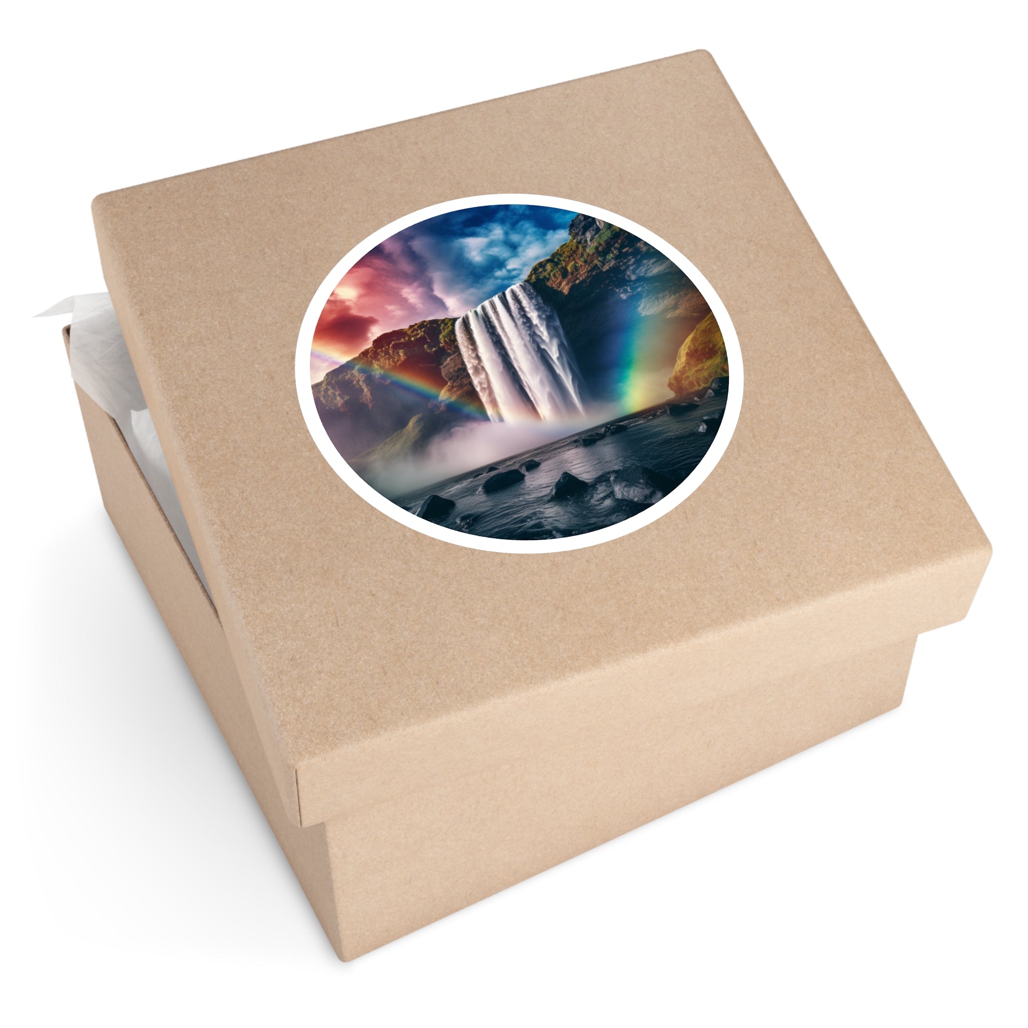 Rainbow Waterfall, Magical Landscape Sticker, Laptop Decal, Nature Fantasy Gift