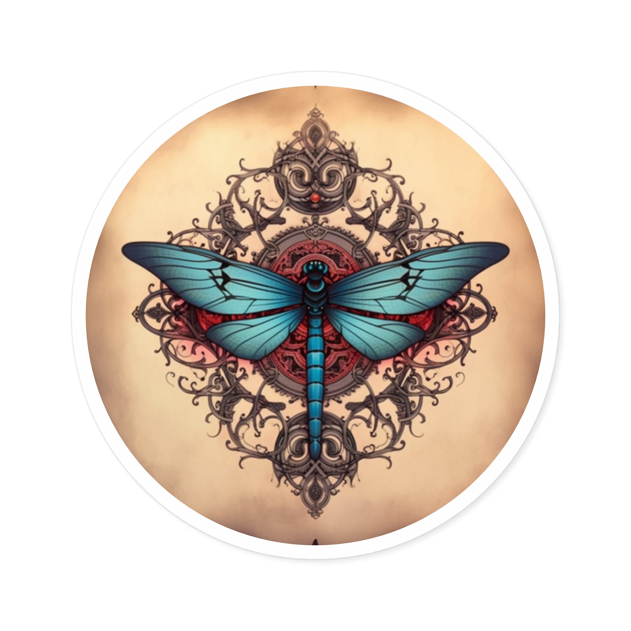 Blue Dragonfly Sticker, Vintage Mandala Design, Elegant Tattoo Art, Nature Symbol