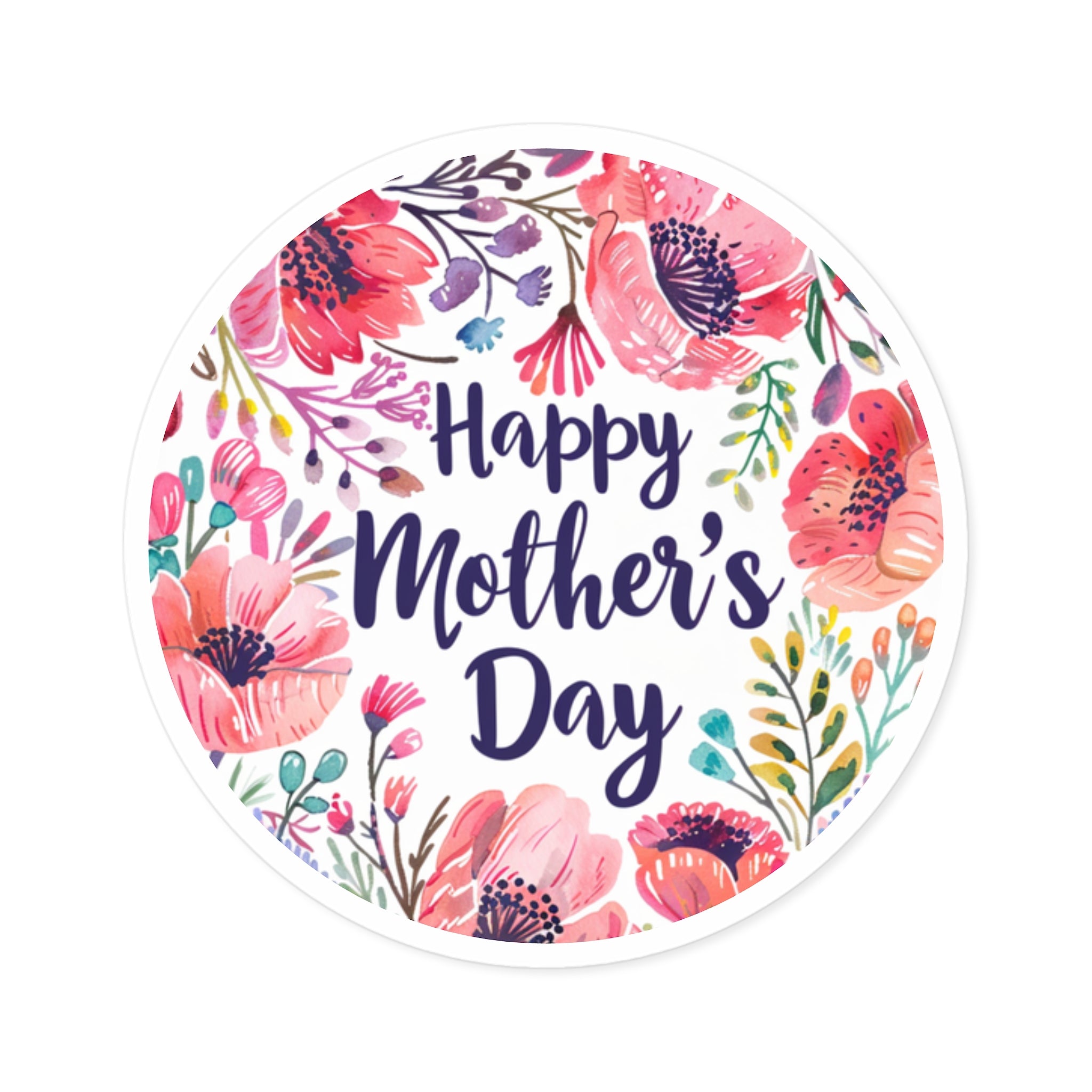 Happy Mother’s Day Sticker, Floral Wreath Art, Watercolor Bloom Design, Gift