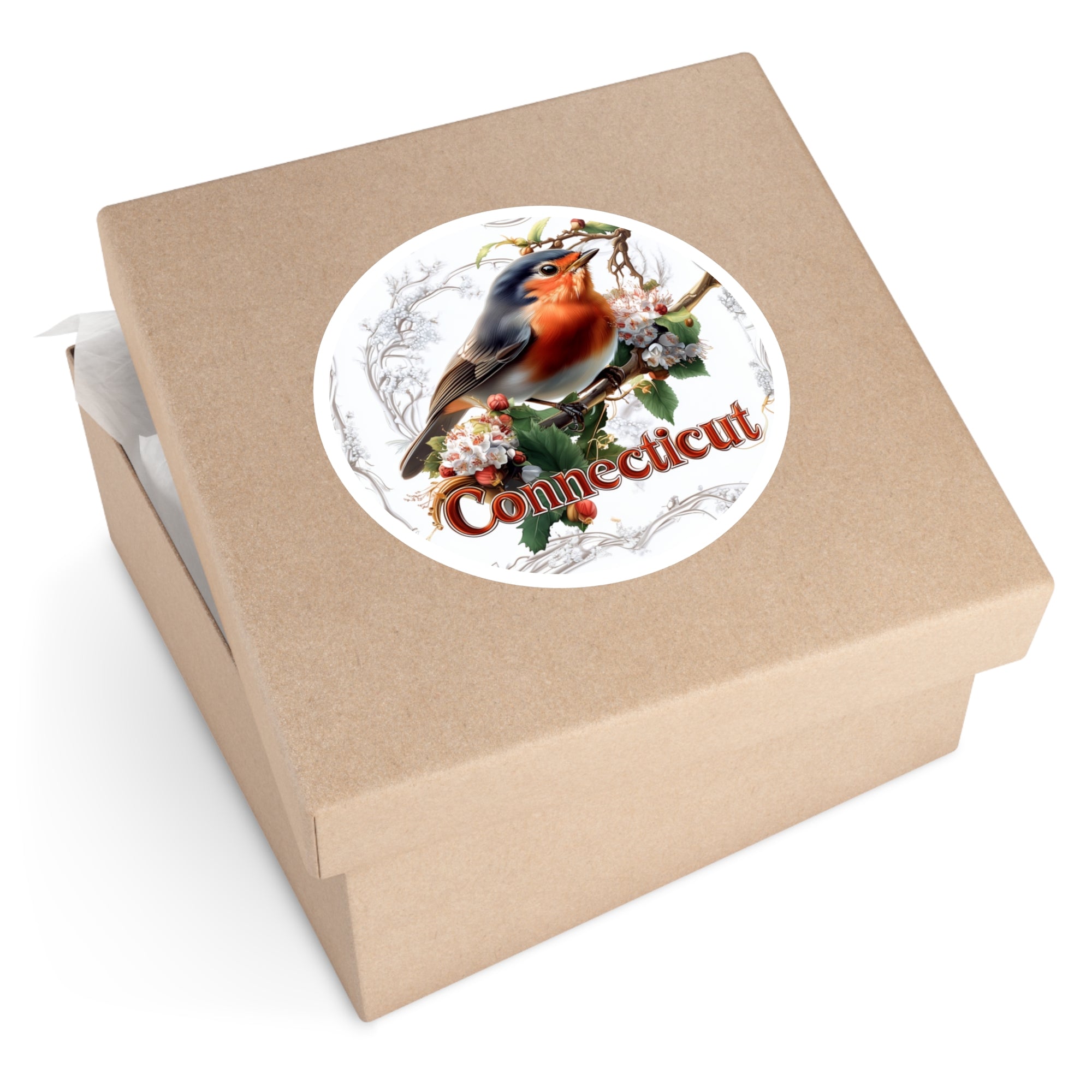 Connecticut Robin, Mountain Laurel Sticker, Laptop or Water Bottle, State Bird Art