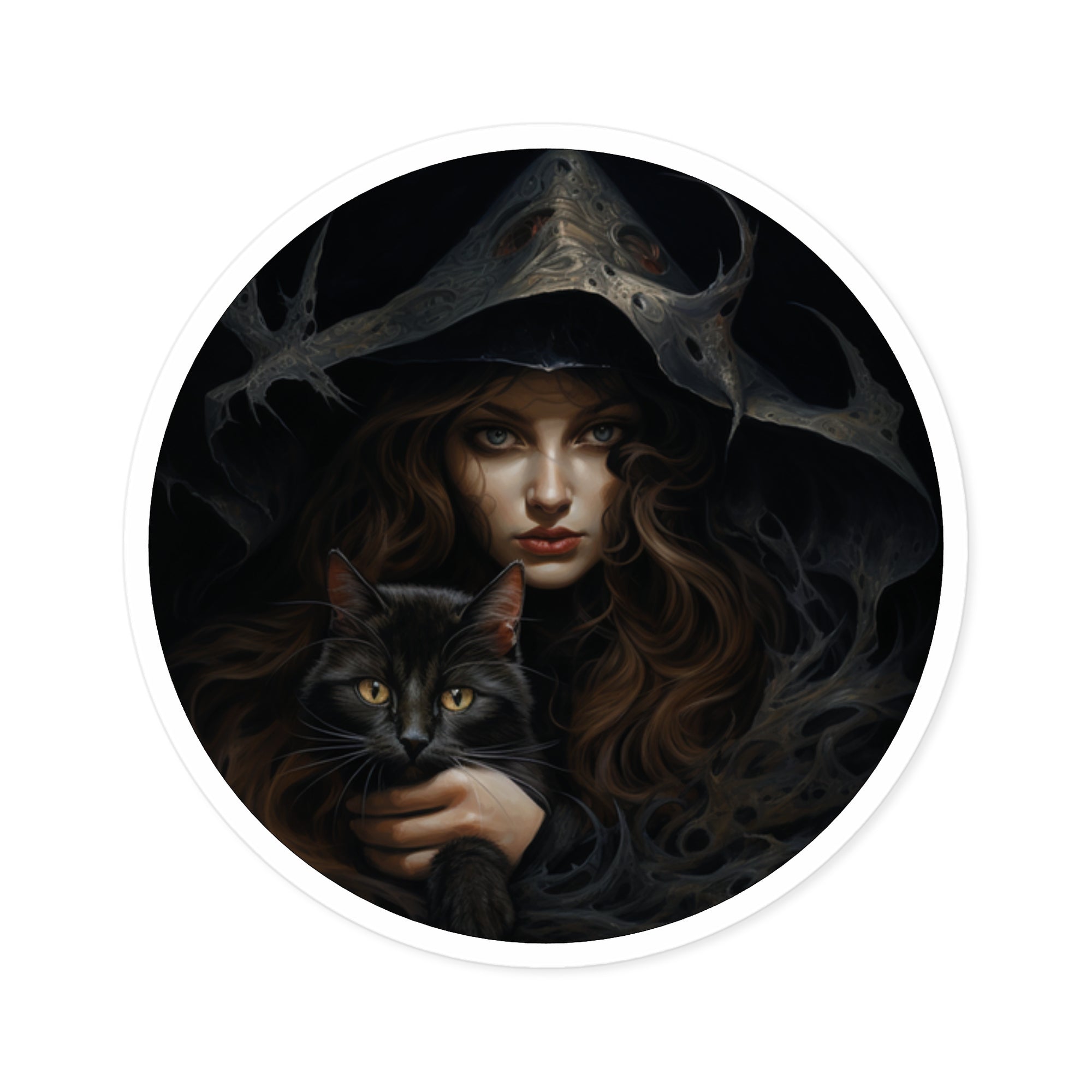 Witch & Cat Morph, Fantasy Gothic Sticker, Magic Design, Dark Art