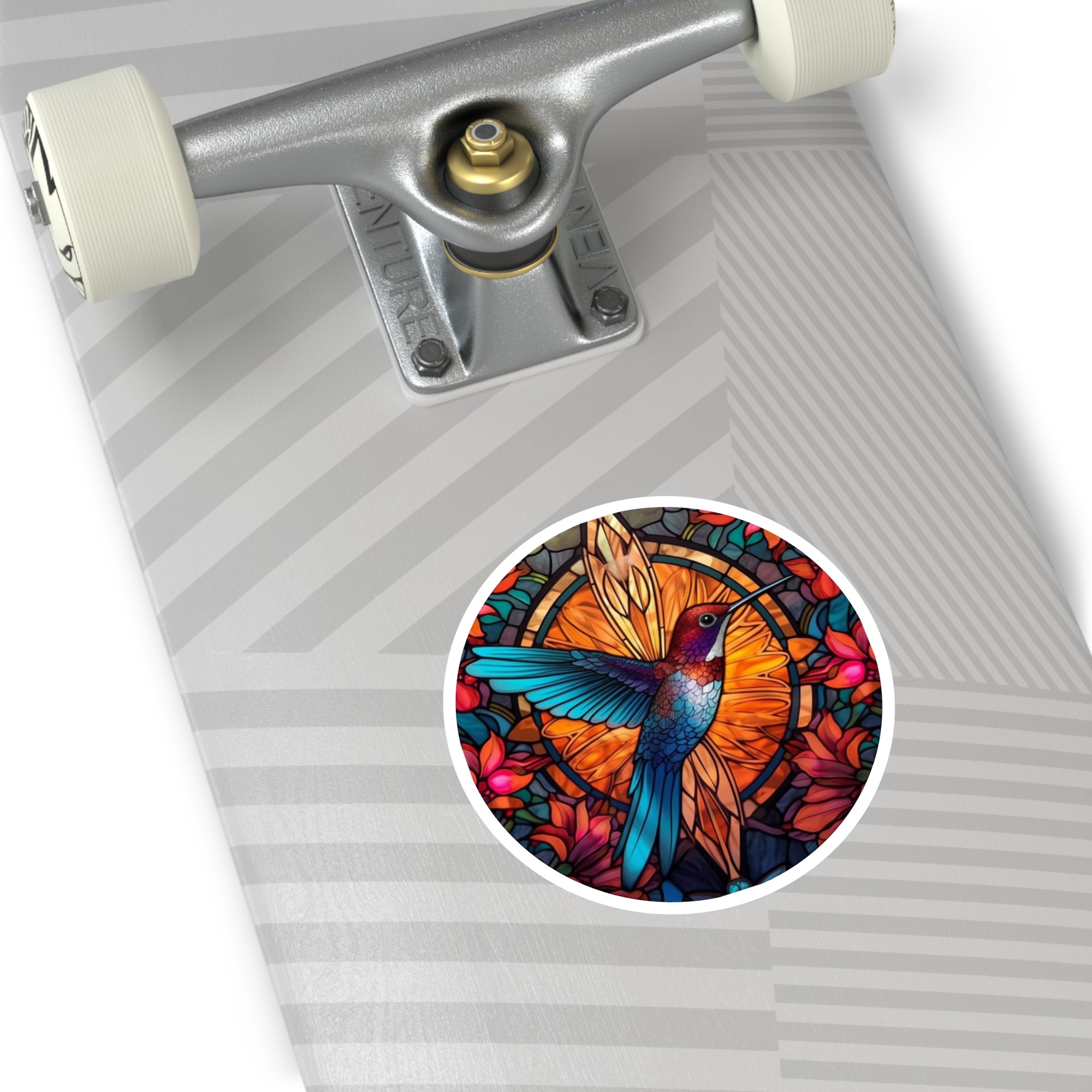 Stained Glass Hummingbird, Artistic Bird Sticker, Nature Design, Colorful Gift