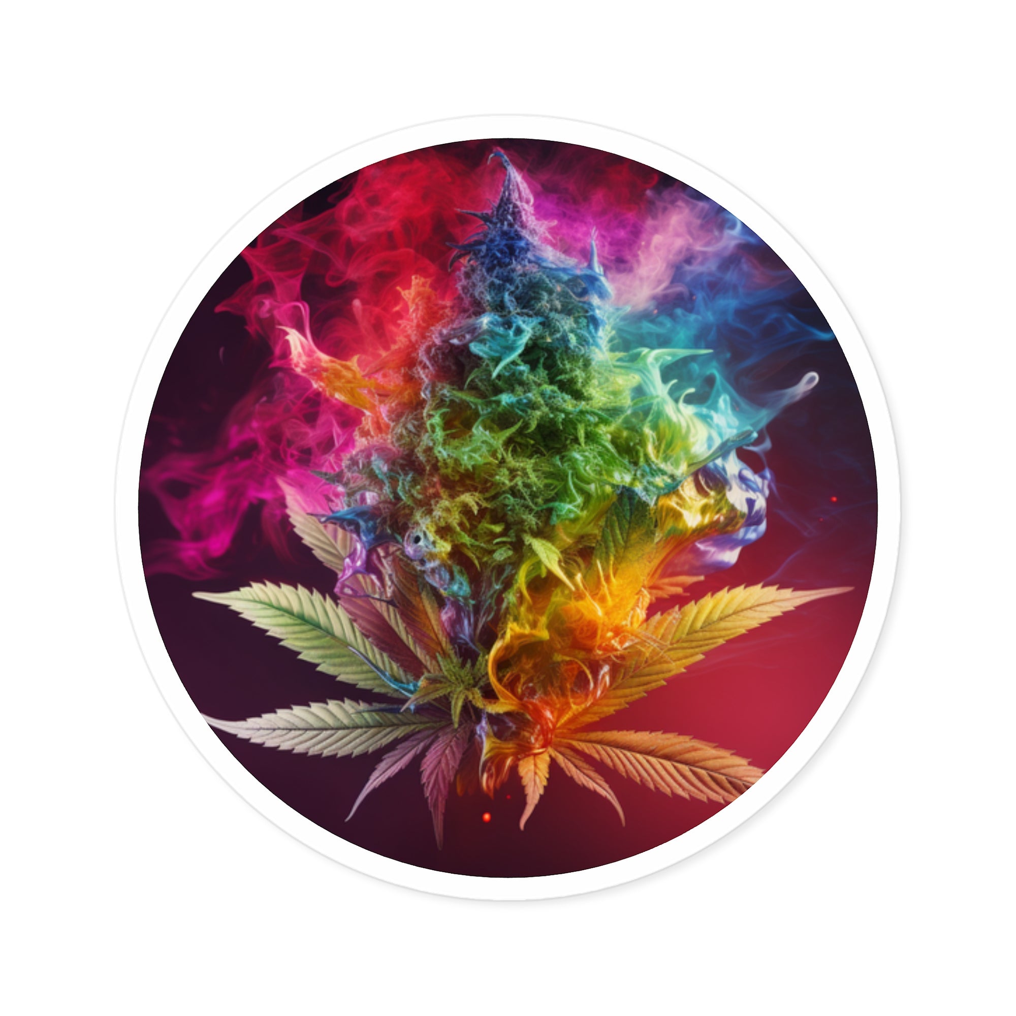 Rainbow Cannabis Leaf, Trippy Smoke Art Sticker, Psychedelic Design, Vivid Colors