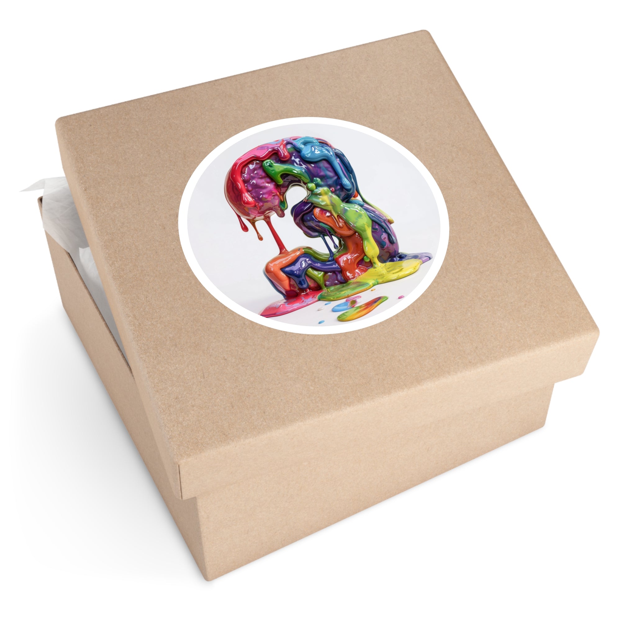 Number Three Sticker, Dripping Paint Design, Rainbow Color Art, Abstract Creative Style