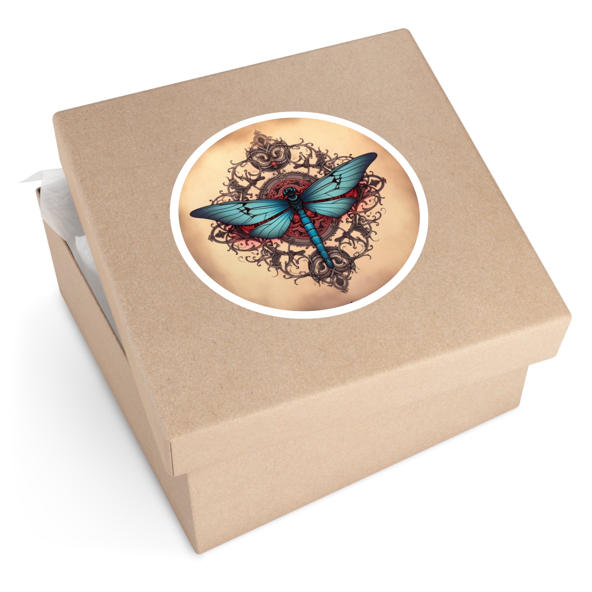 Blue Dragonfly Sticker, Vintage Mandala Design, Elegant Tattoo Art, Nature Symbol
