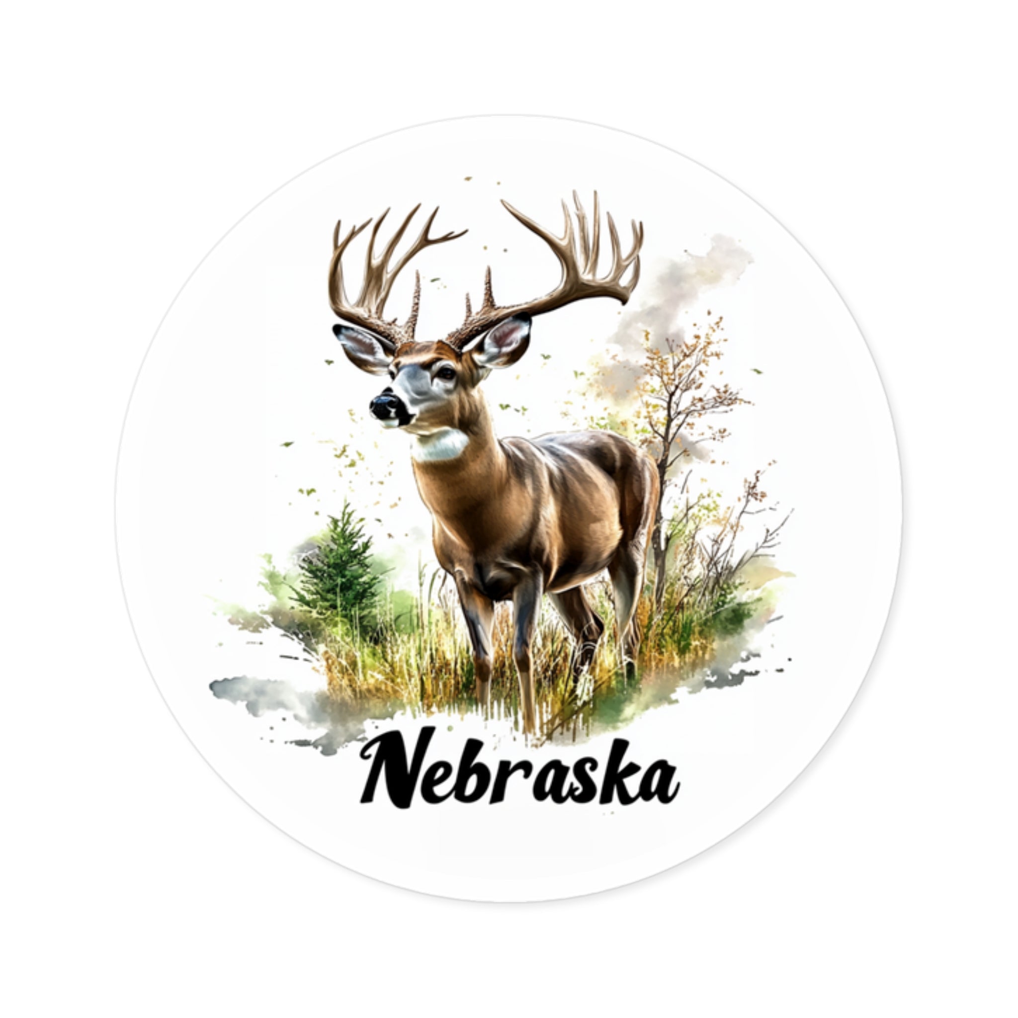 Nebraska Buck Sticker, Forest Wildlife Art, Rustic Nature Design, Outdoor Scene