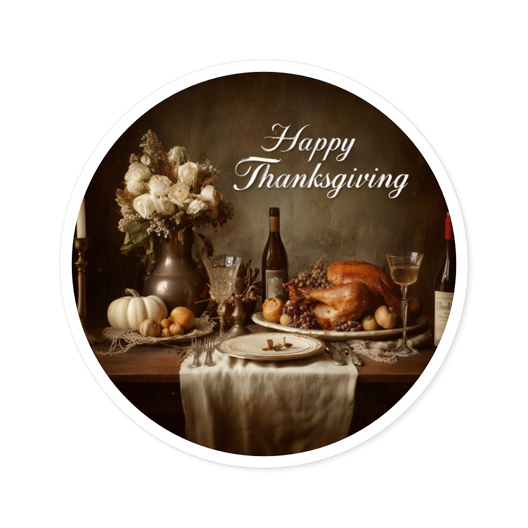 Happy Thanksgiving Sticker, Classic Dinner Art, Autumn Table Design, Holiday Gift