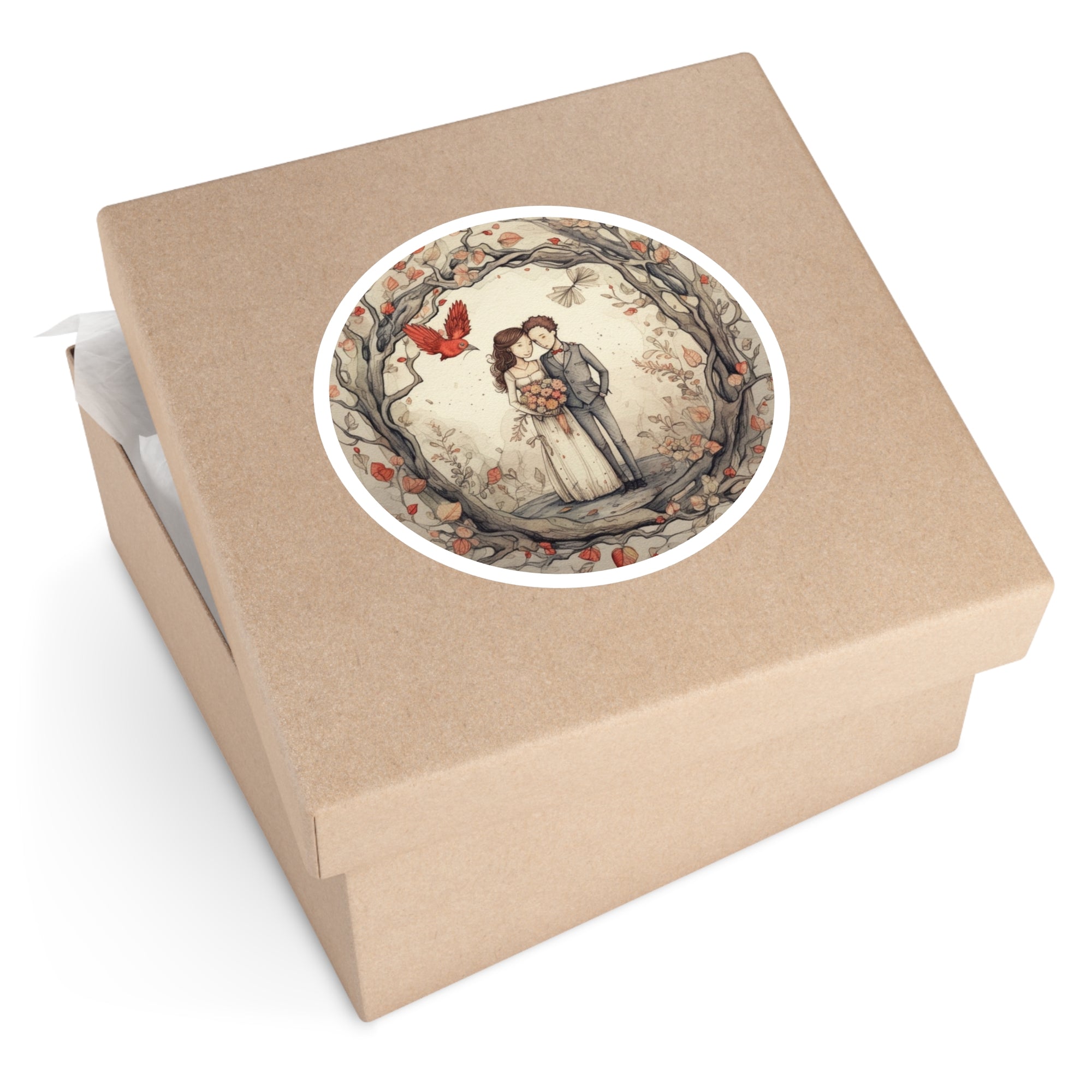 Wedding Couple Sticker, Romantic Design, Whimsical Art, Love Illustration