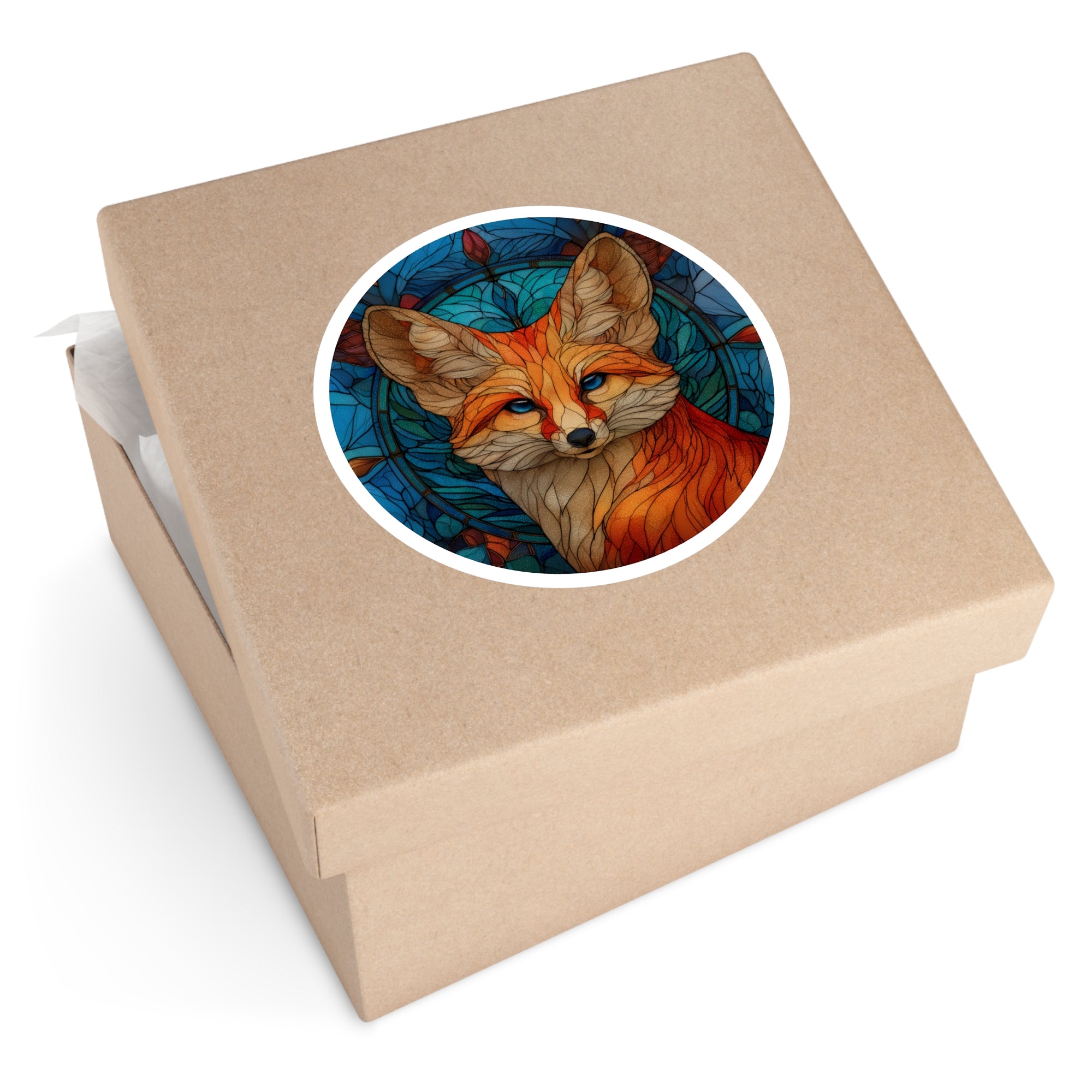 Stained Glass Fox Sticker, Artistic Animal Design, Colorful Nature Art