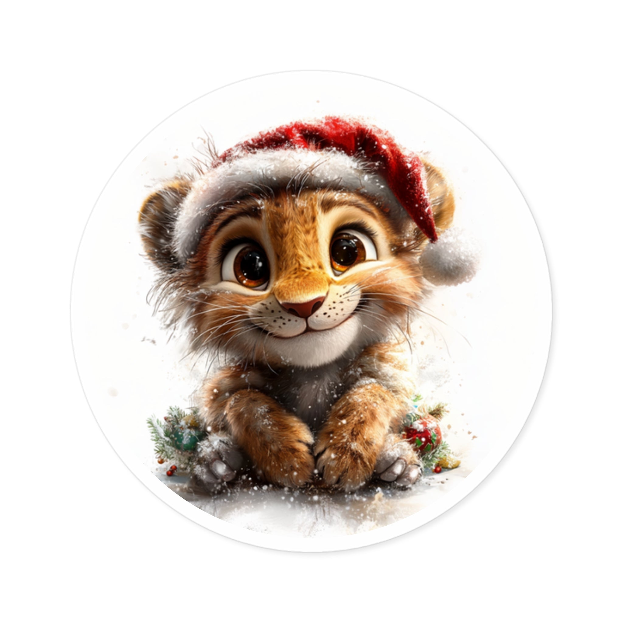 Christmas Lion Cub Sticker, Adorable Animal Art, Festive Season Design, Cute Gift