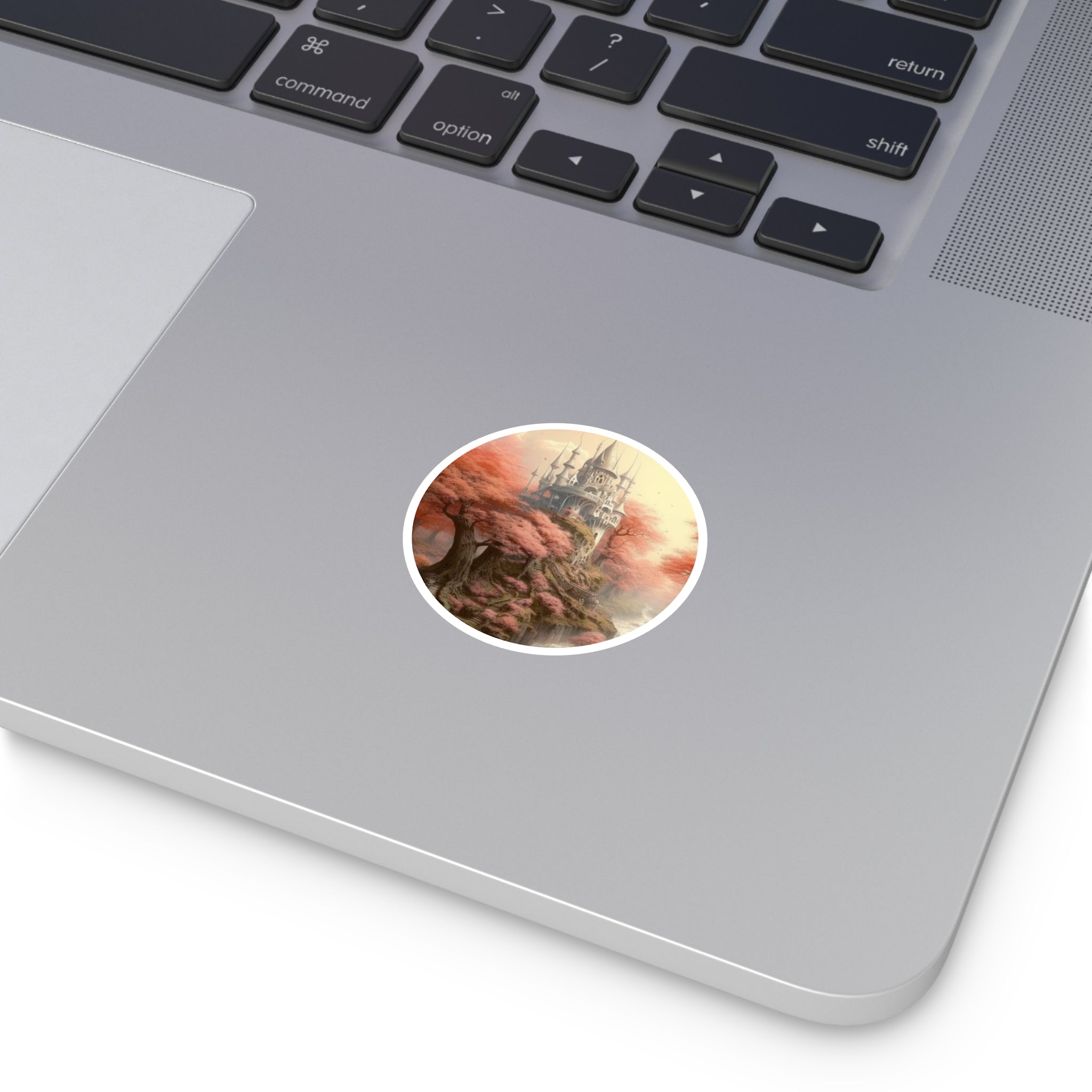Enchanted Castle, Pink Forest Sticker, Laptop Decal, Whimsical Fantasy Gift