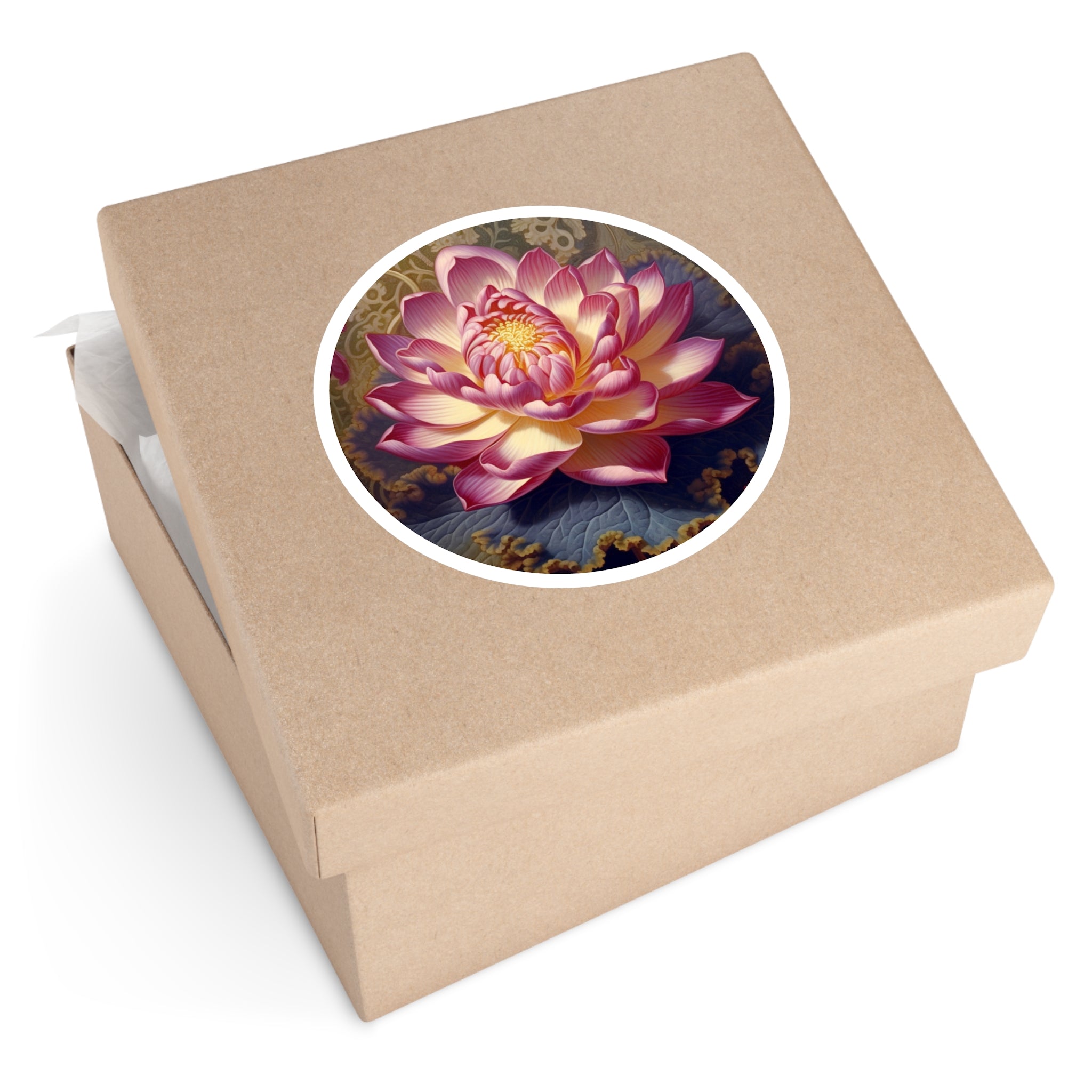 Lotus Blossom Sticker, Baroque Floral Art, Elegant Botanical Design, Serene Nature Aesthetic