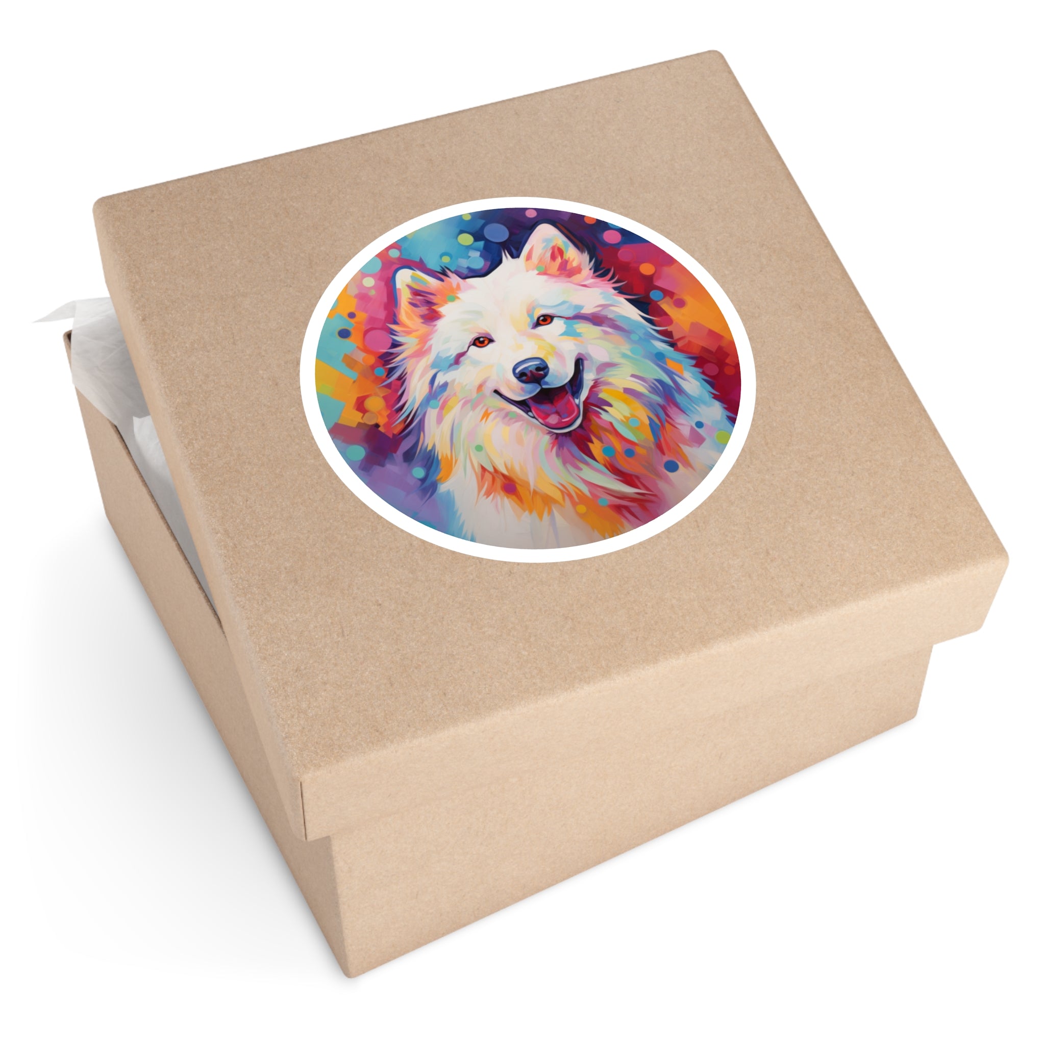 Colorful Samoyed Sticker, Fauvist Dog Art, Joyful Expression, Modern Design