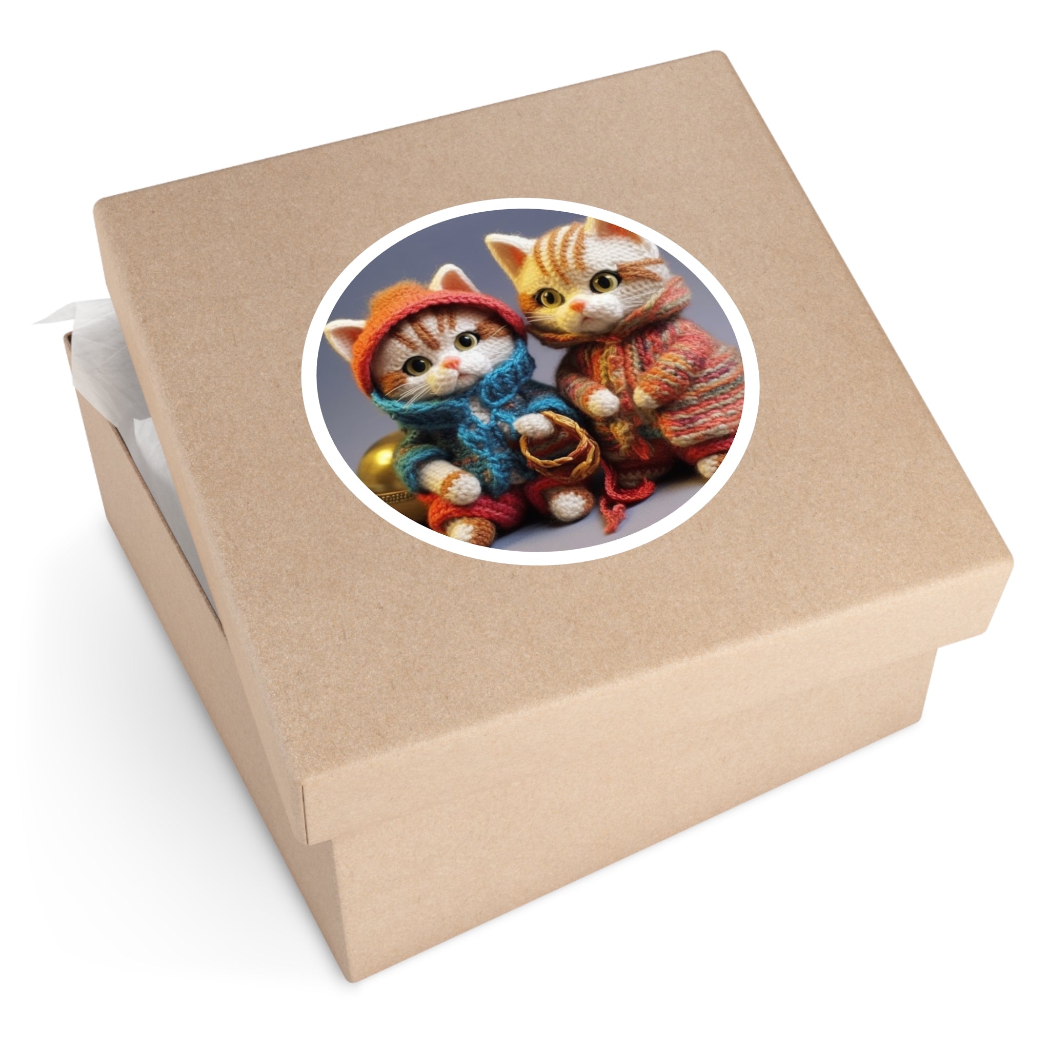 Yarn Cat Duo Sticker, Cute Knitted Art, Cozy Design, Adorable Handmade Look