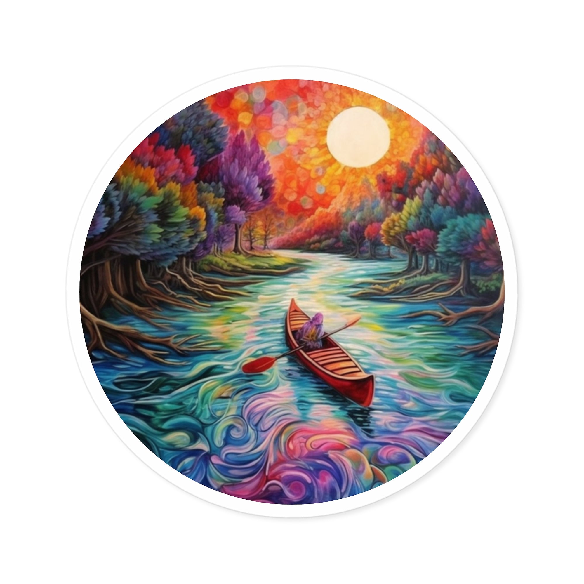 Rainbow River Kayak, Fantasy Sticker, Trippy Art, Magical Design
