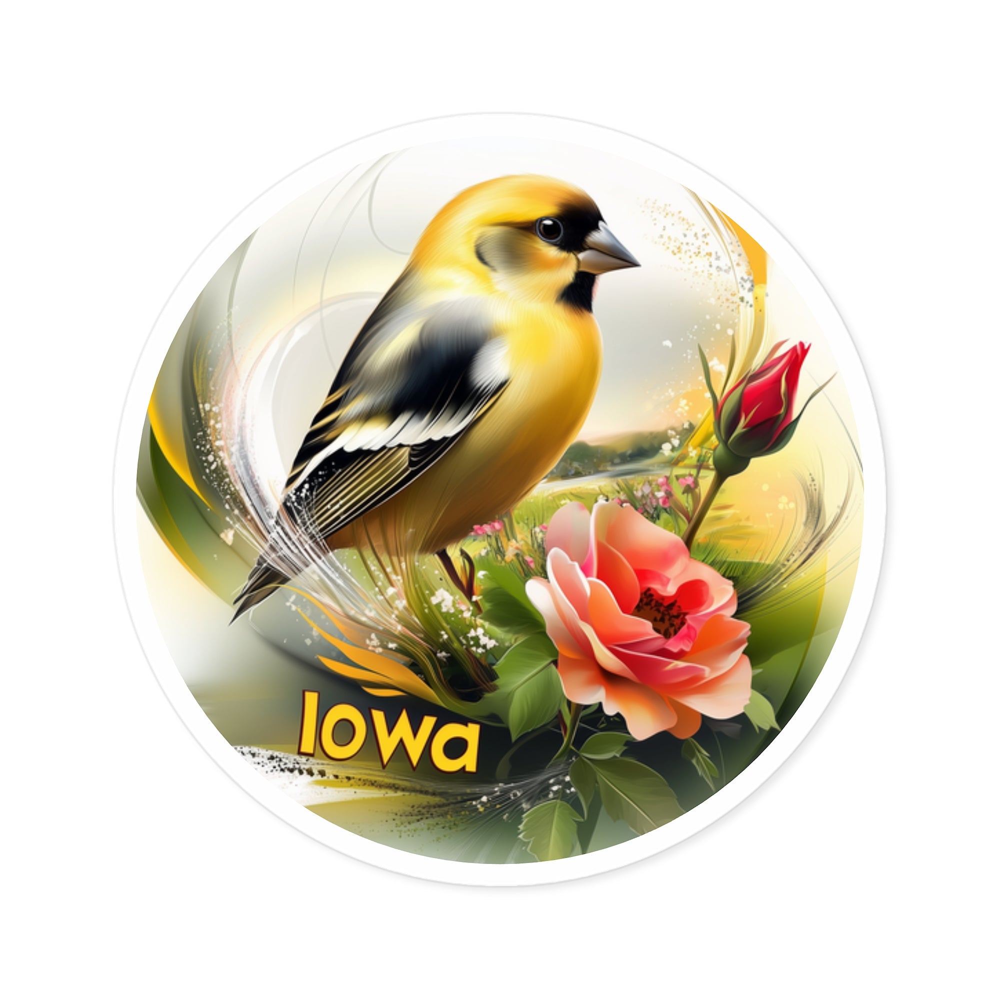 Iowa Goldfinch, Prairie Rose Sticker, Laptop or Journal, State Bird Art