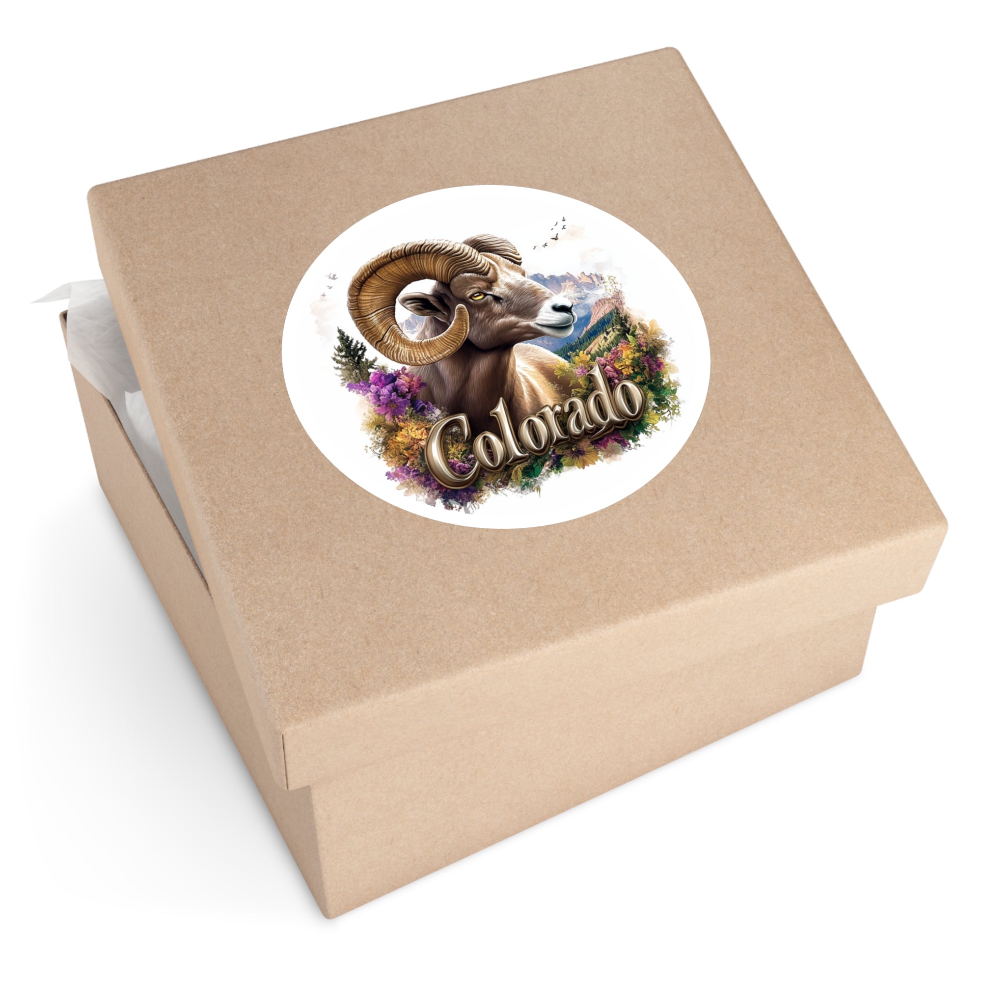 Colorado Bighorn Sheep, Wildflower Mountain Sticker, Laptop or Journal, State Animal Art