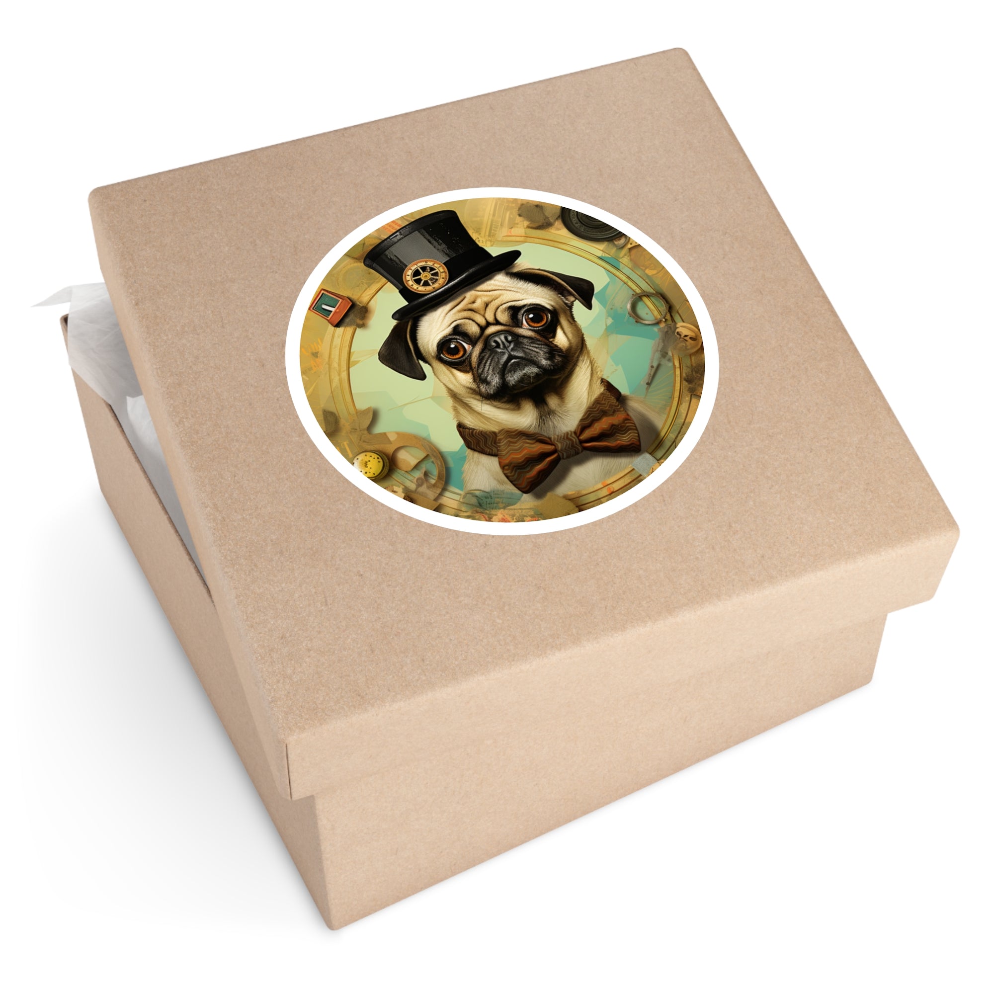 Steampunk Pug Sticker, Retro Dog Art, Vintage Gear Design, Whimsical Gift