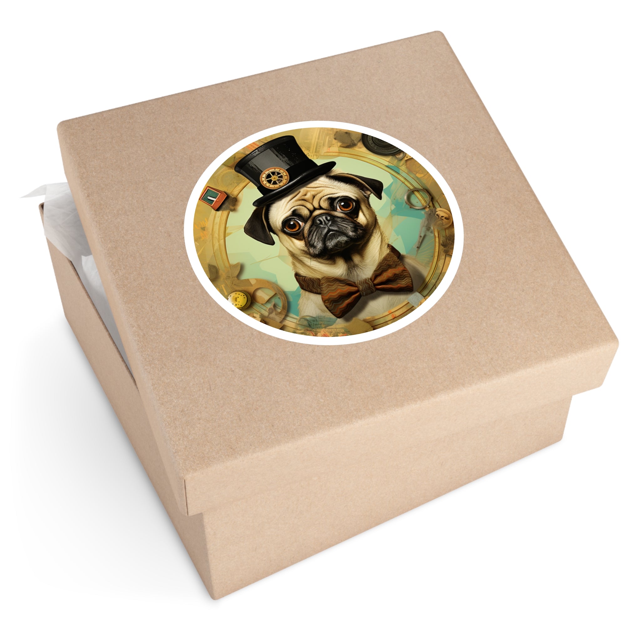 Steampunk Pug Sticker, Retro Dog Art, Vintage Gear Design, Whimsical Gift