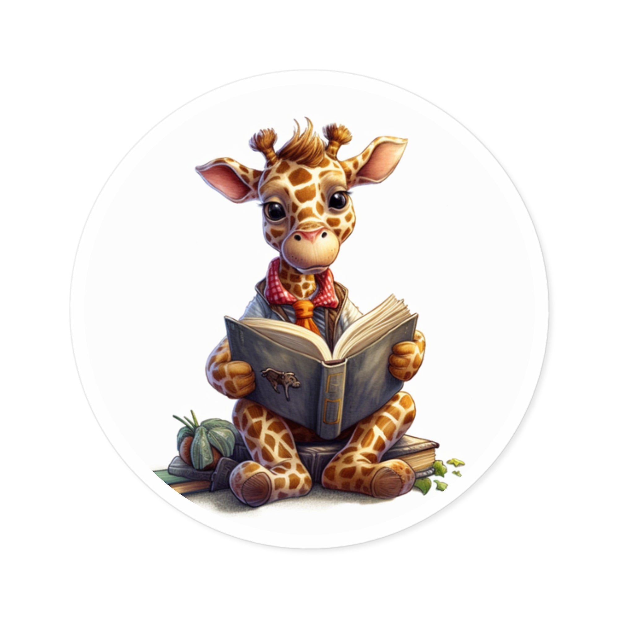 Reading Giraffe, Scholarly Sticker, Classroom Art, Whimsical Animal
