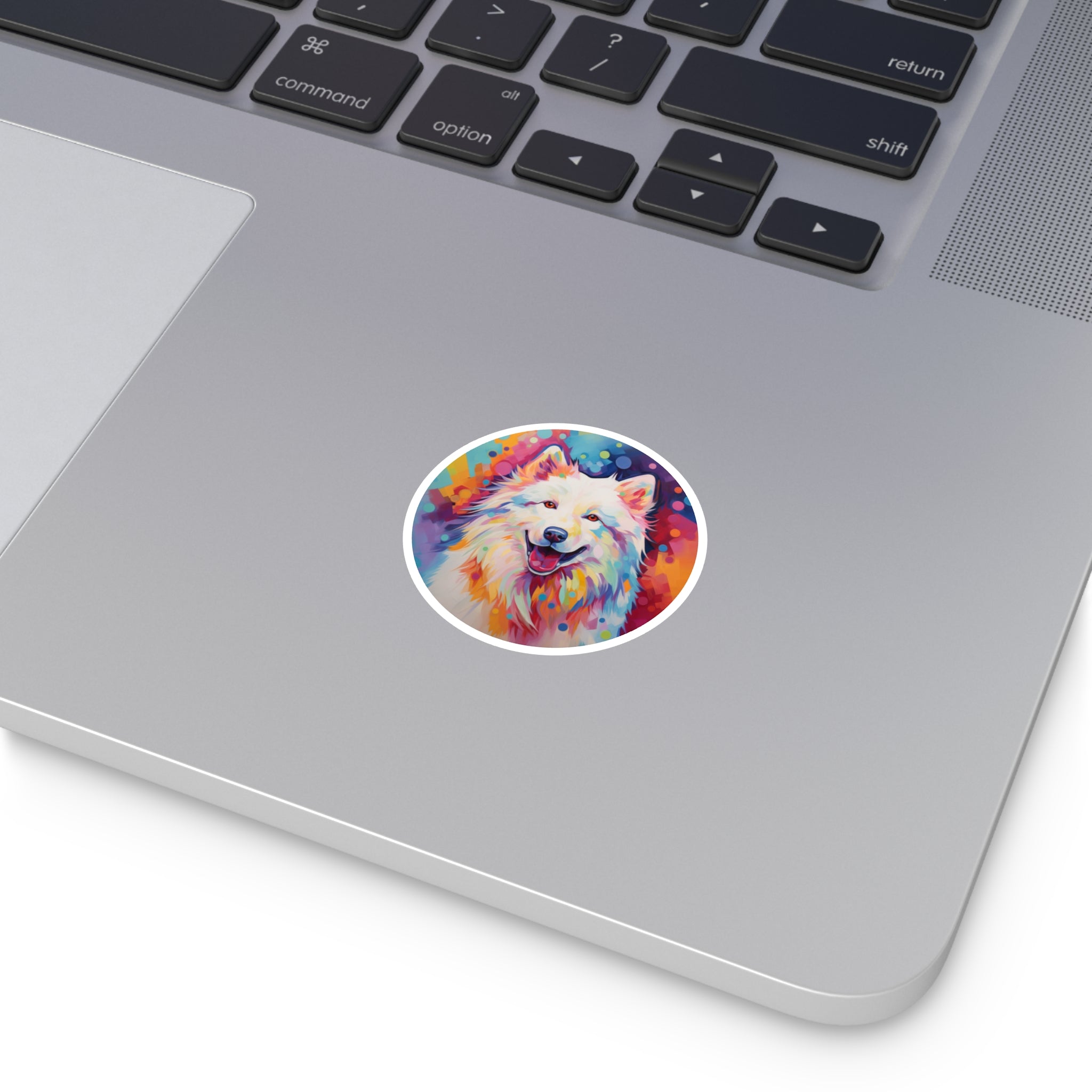 Colorful Samoyed Sticker, Fauvist Dog Art, Joyful Expression, Modern Design