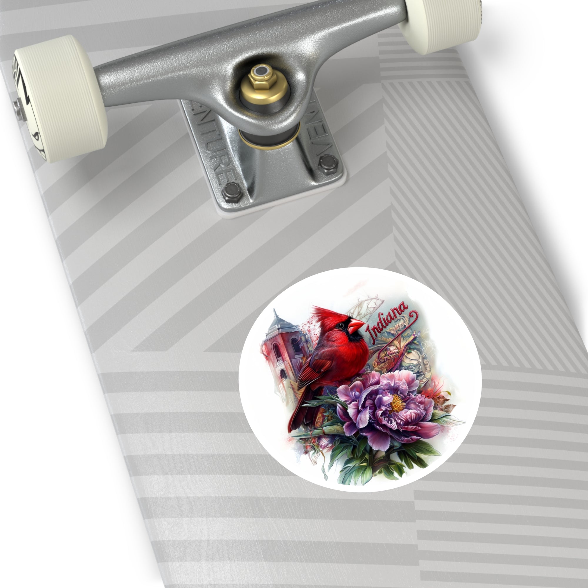 Indiana Cardinal, Peony Flower Sticker, State Bird Art, Blooming Design