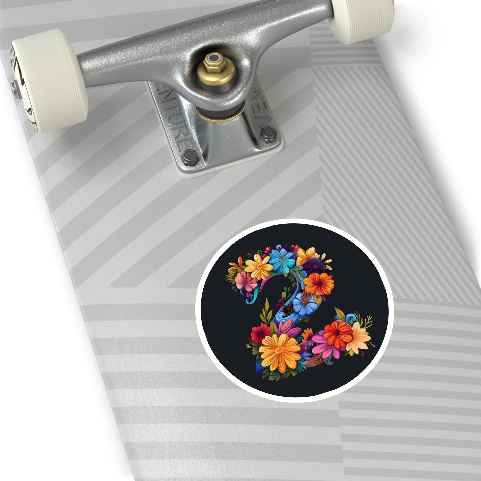 Number Two Sticker, Floral Cartoon Art, Colorful Decorative Design, Whimsical Style